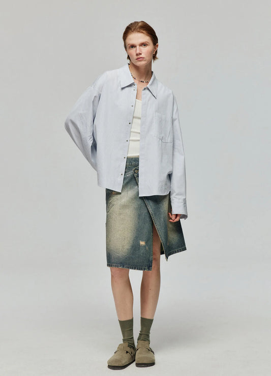 Waxed Distressed Denim Skirt