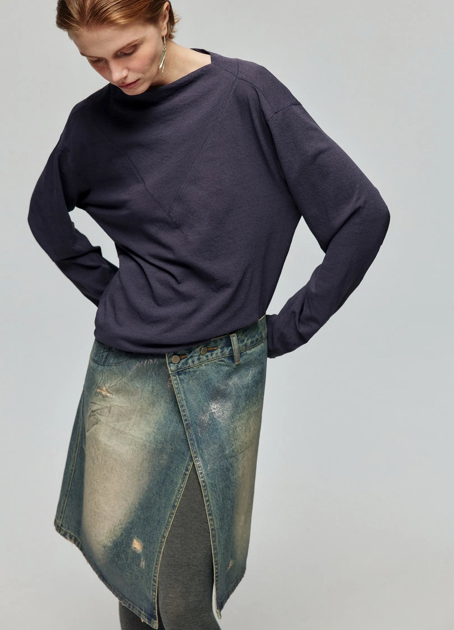 Waxed Distressed Denim Skirt