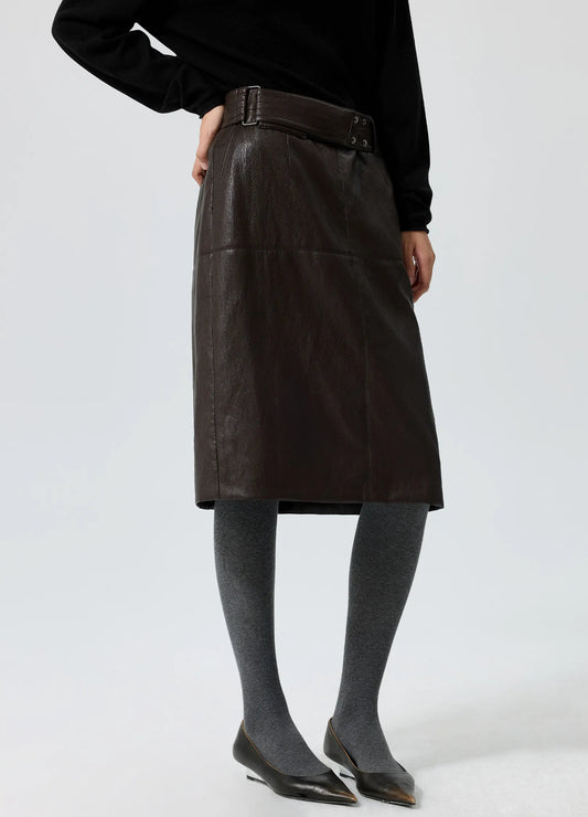 Wide-Belt Leather Skirt