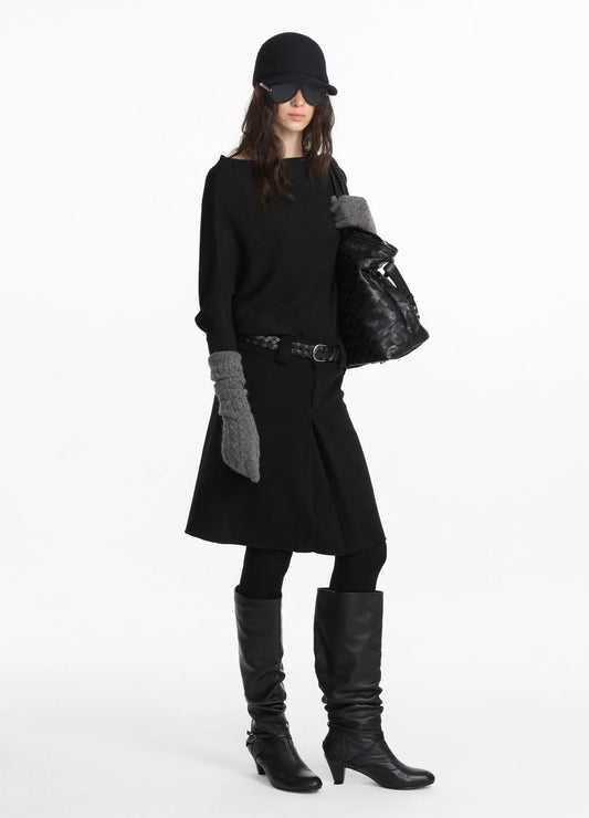 Wool Pleated Midi Skirt