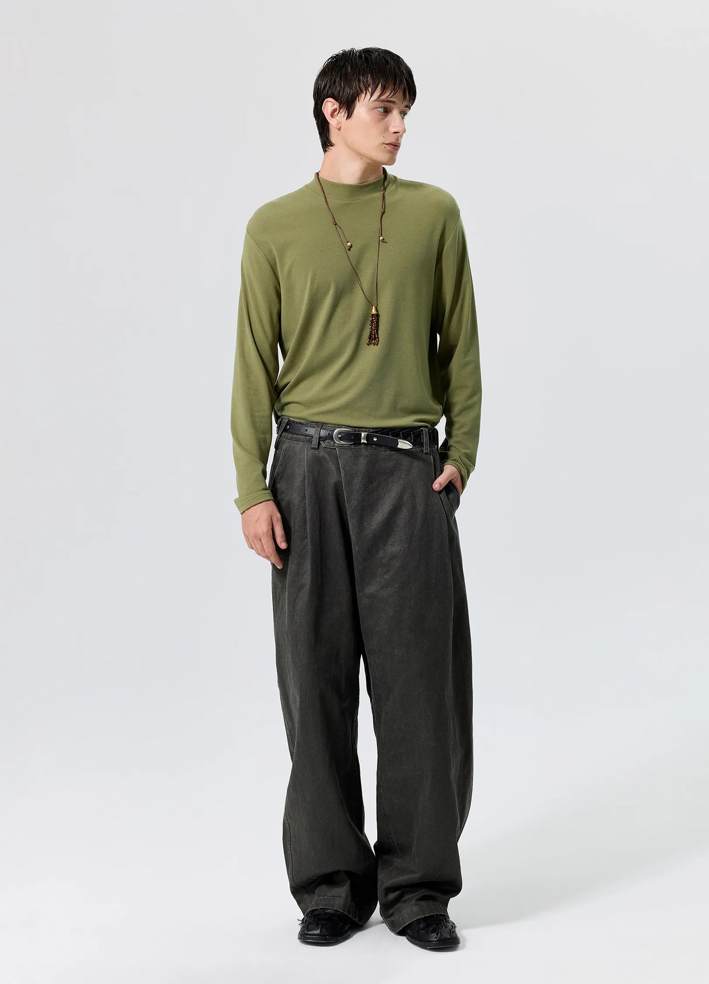 Coated Pleated Trousers