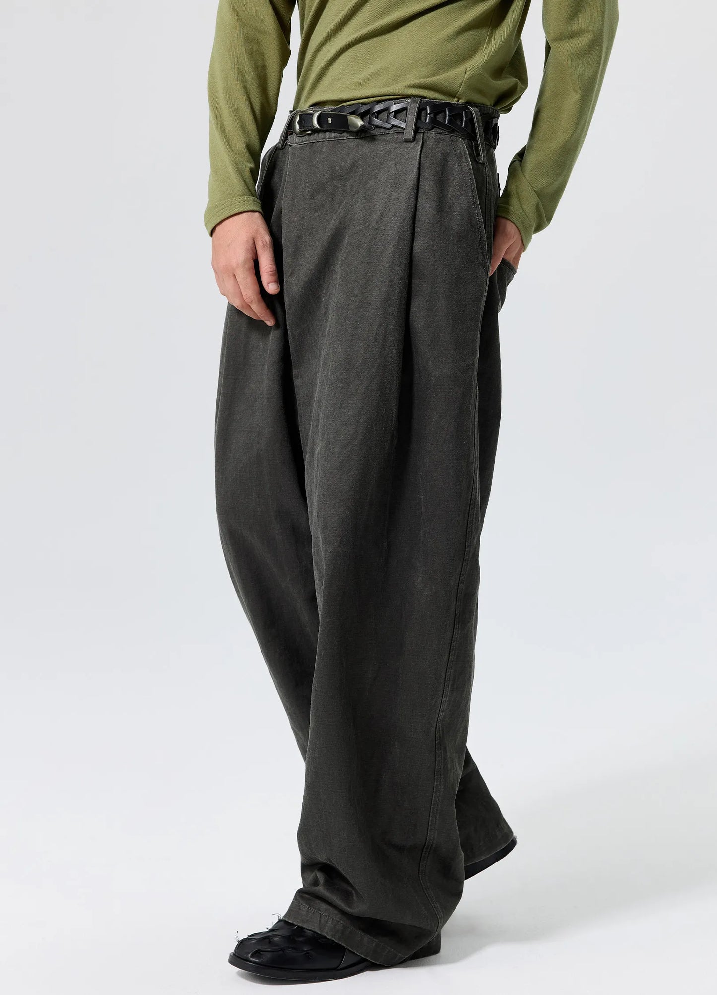 Coated Pleated Trousers