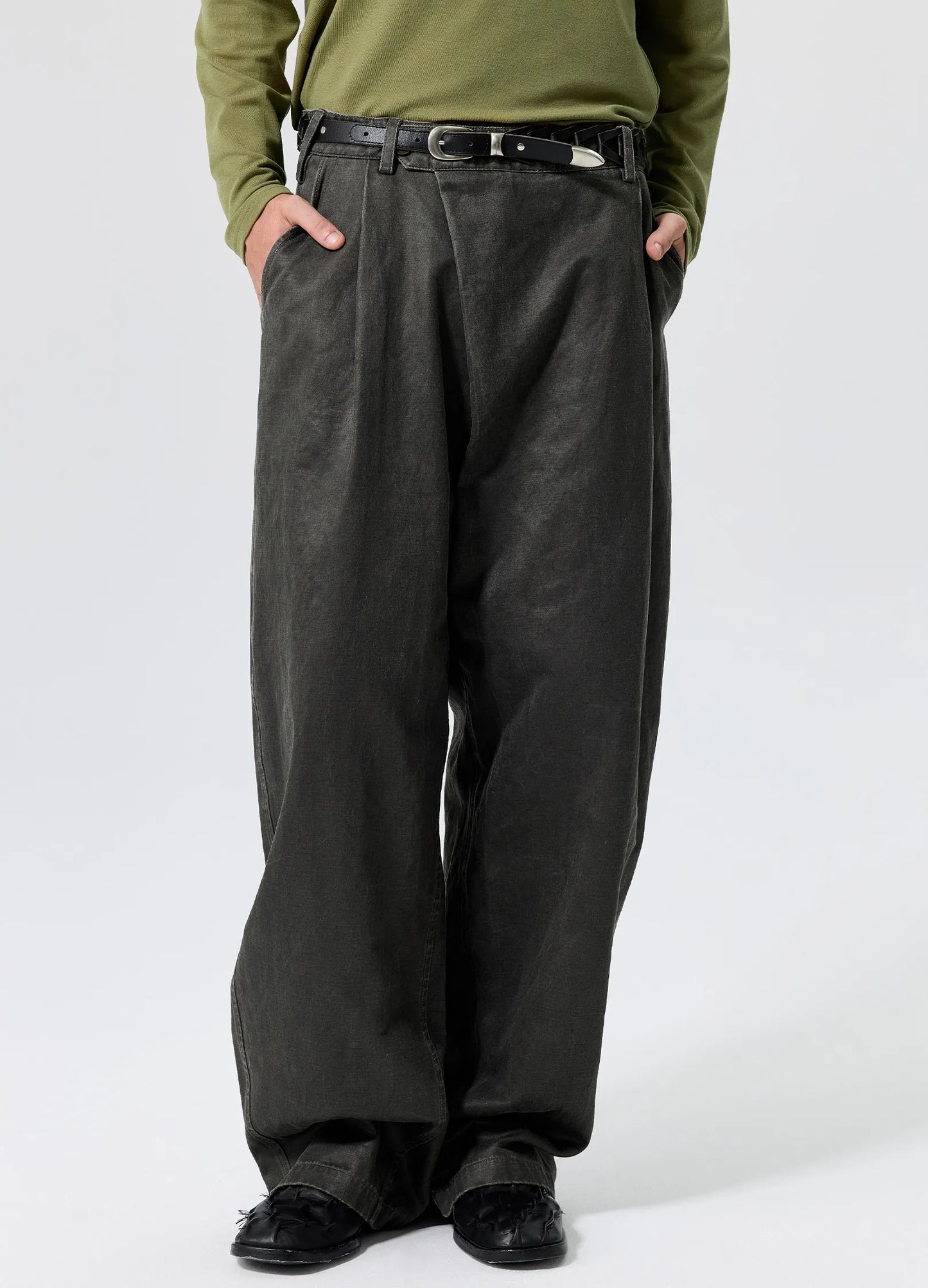 Coated Pleated Trousers
