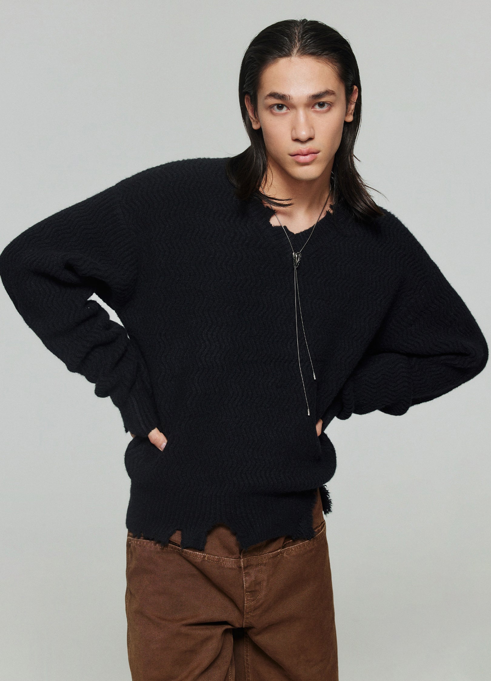 Distressed Wool V Sweater