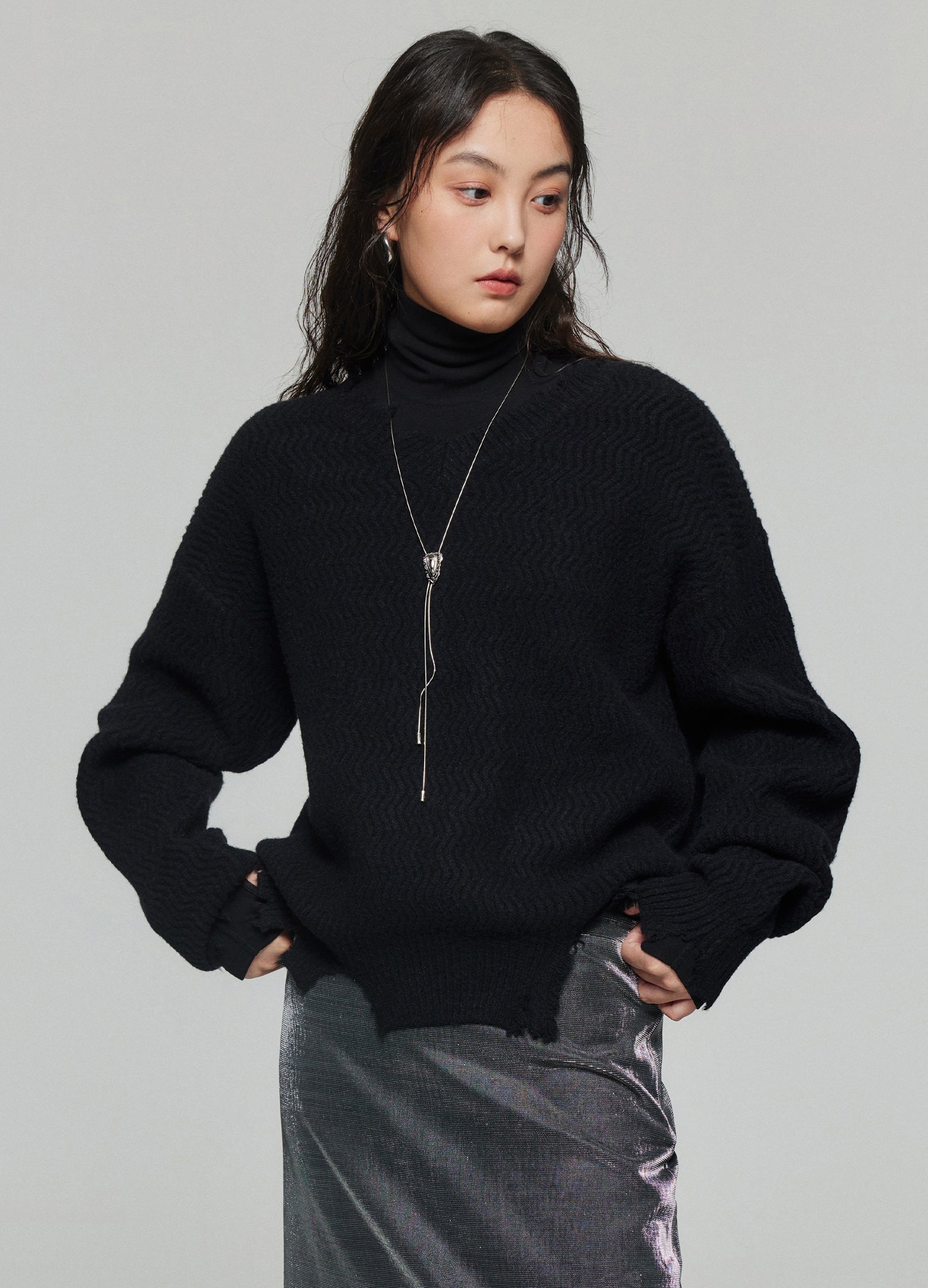 Distressed Wool V Sweater