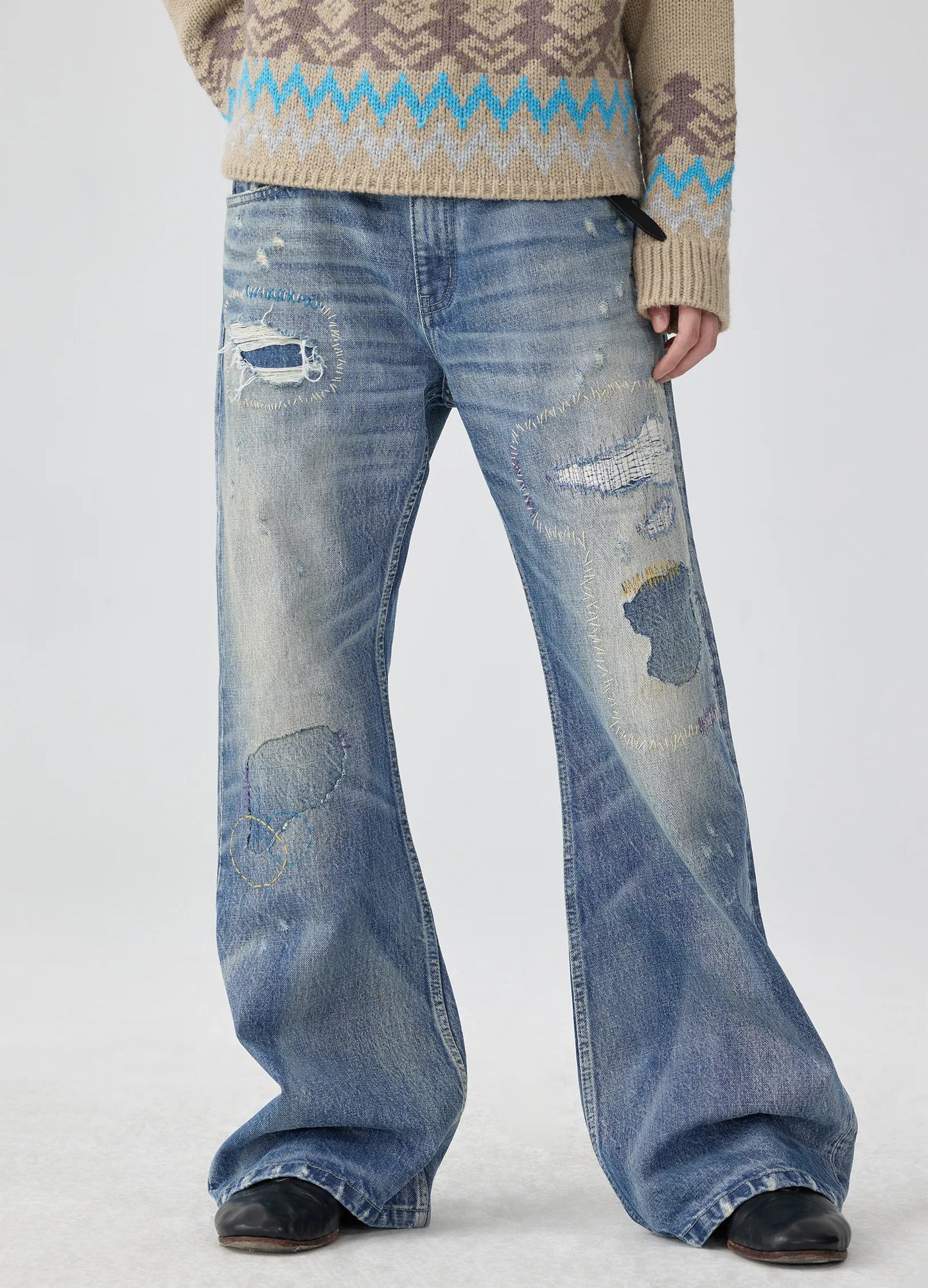 Distressed Patchwork Denim