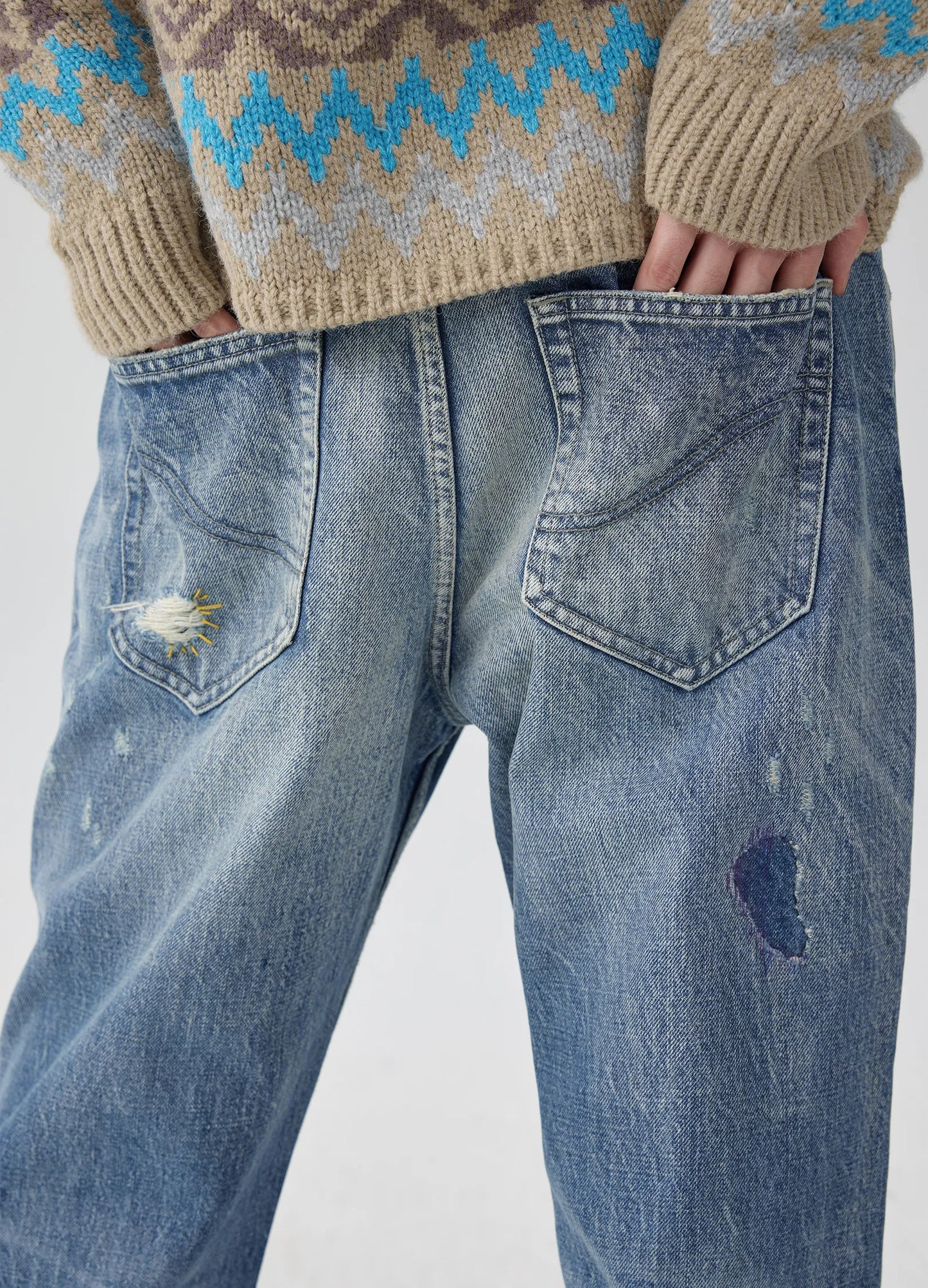 Distressed Patchwork Denim