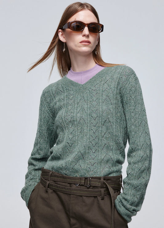 Hollow Knit V Sweater