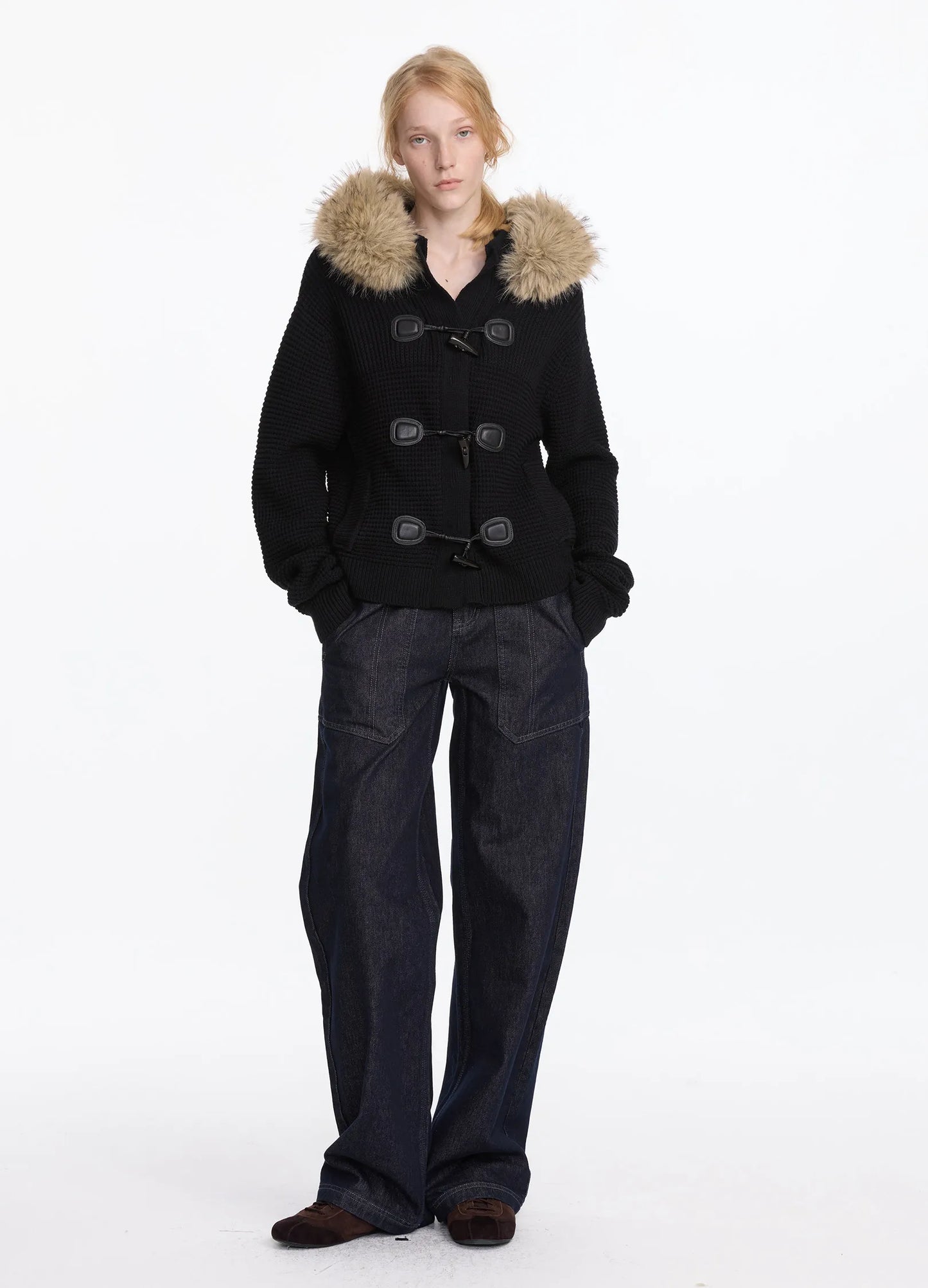 Hooded Fur Knit Coat