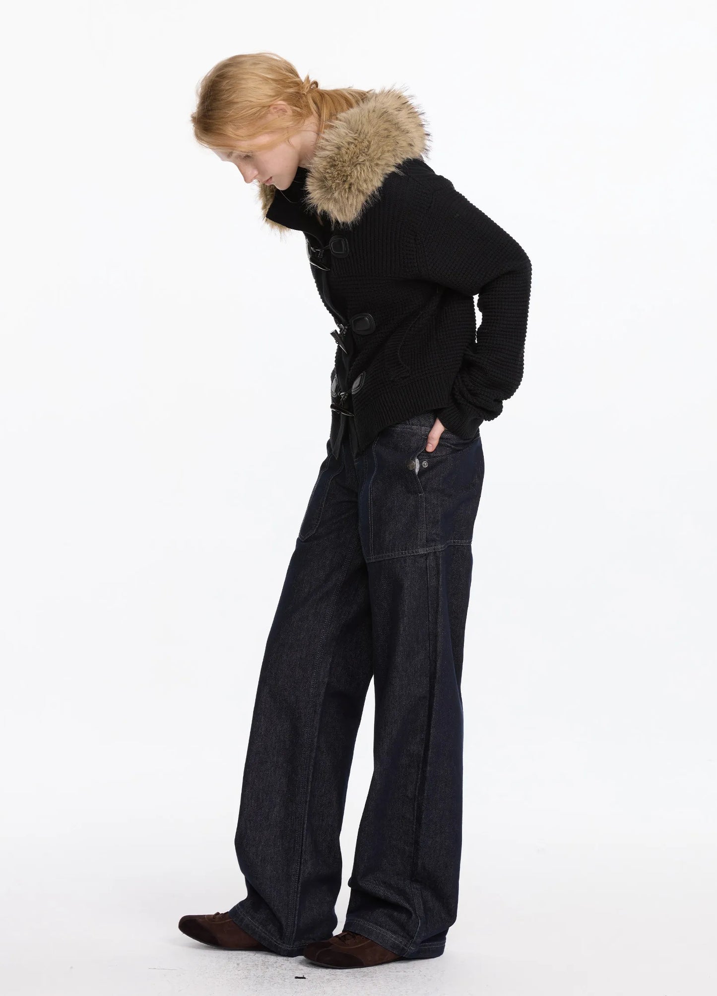 Hooded Fur Knit Coat