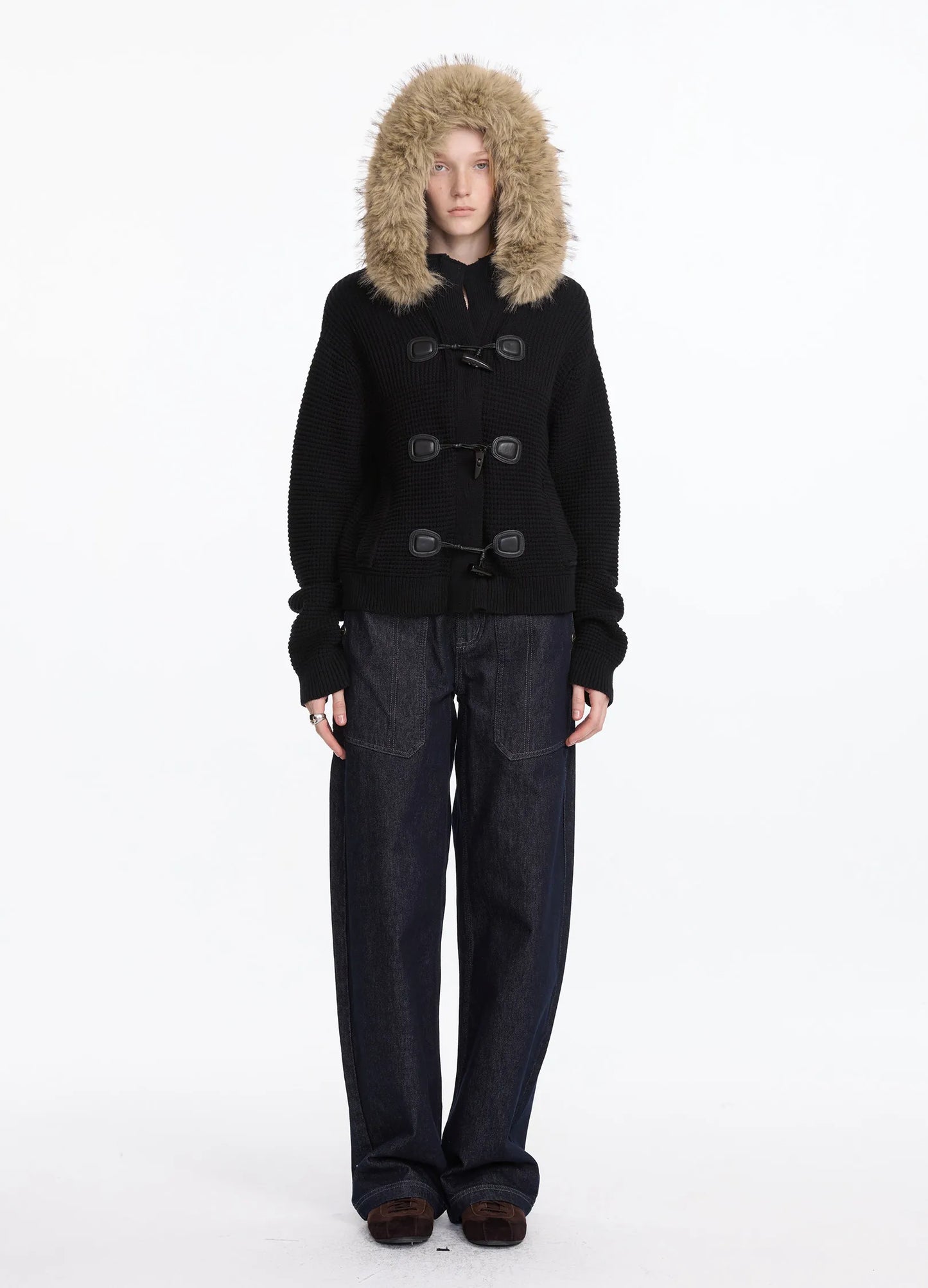 Hooded Fur Knit Coat