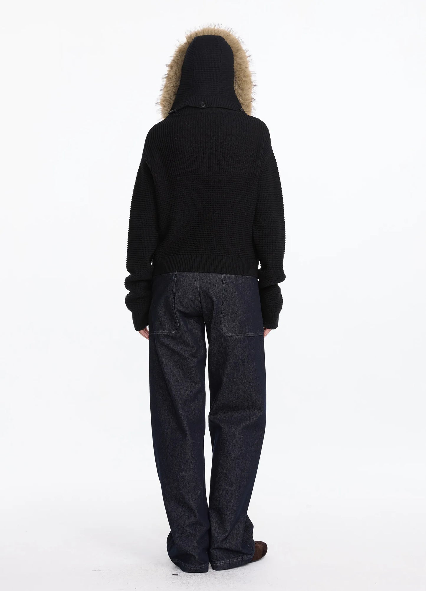 Hooded Fur Knit Coat