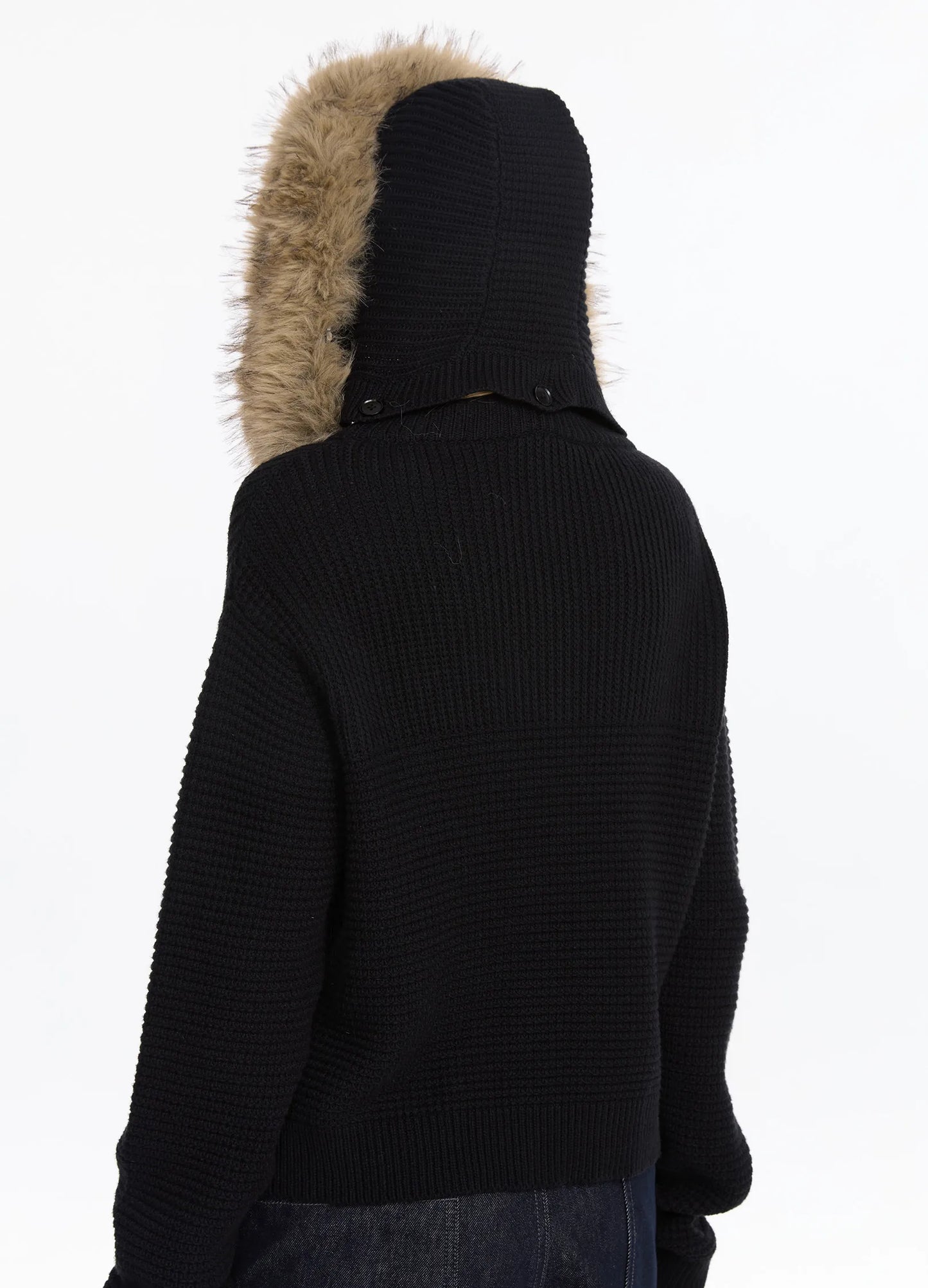 Hooded Fur Knit Coat