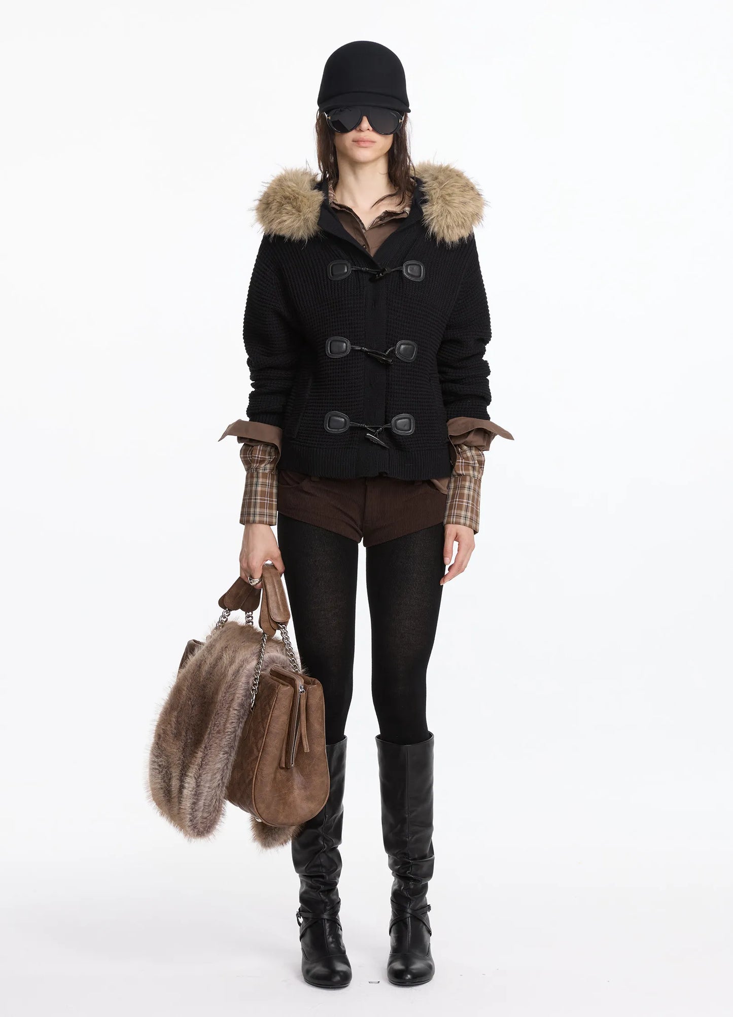 Hooded Fur Knit Coat