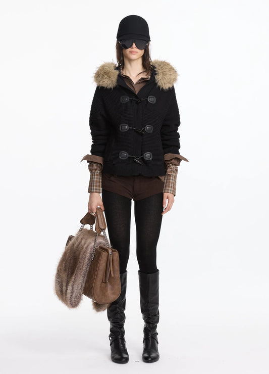 Hooded Fur Knit Coat
