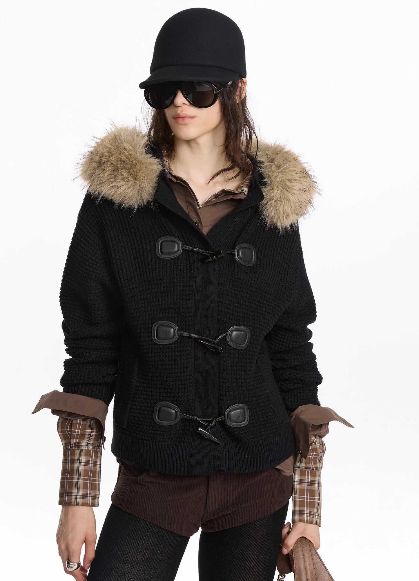 Hooded Fur Knit Coat