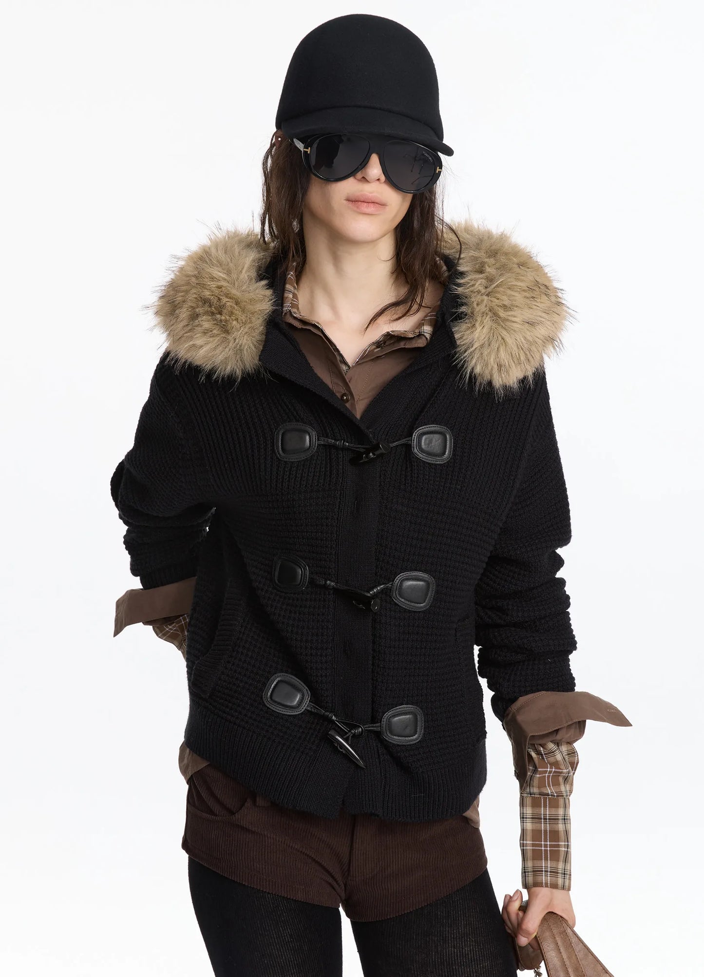 Hooded Fur Knit Coat