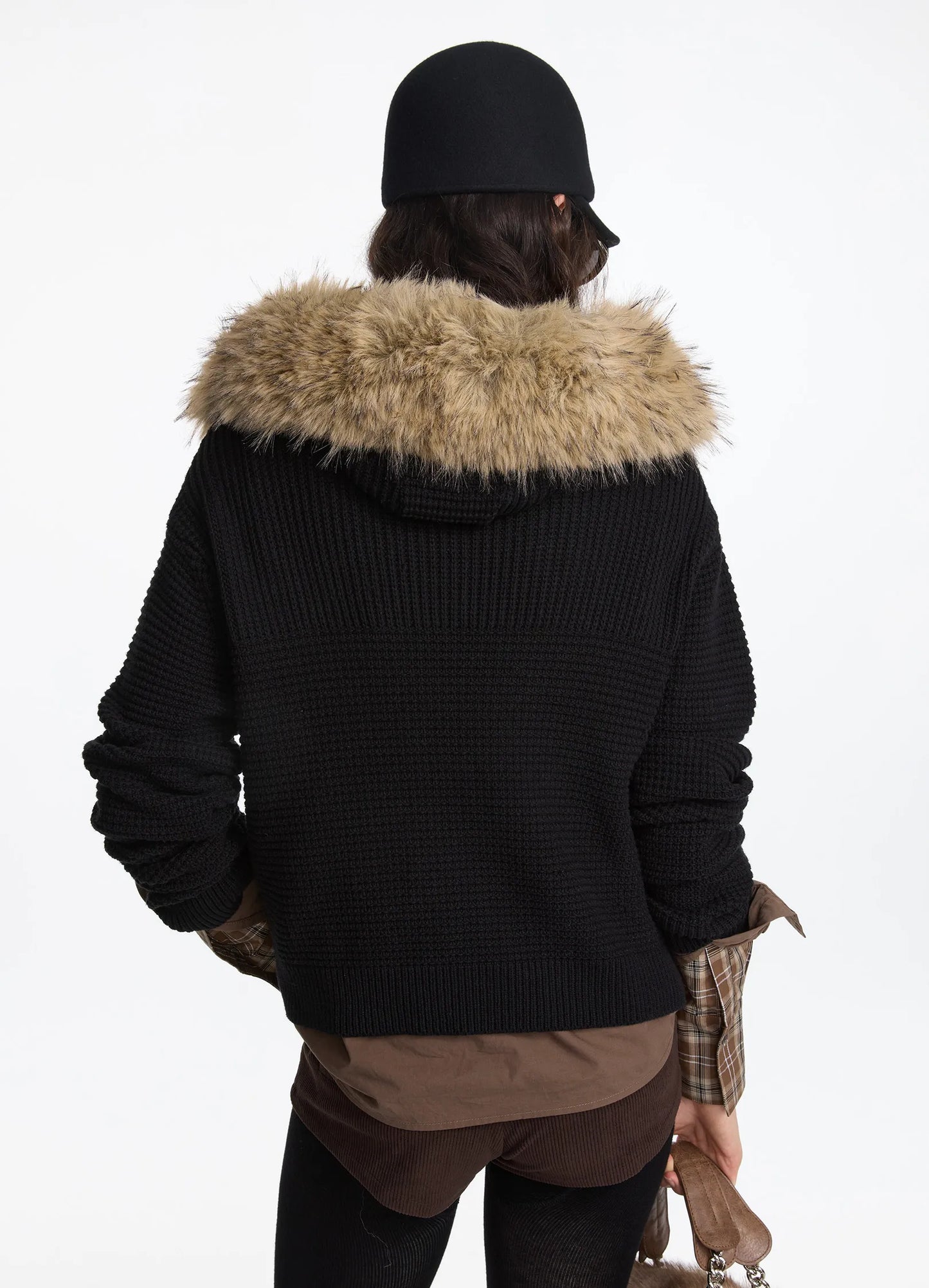 Hooded Fur Knit Coat
