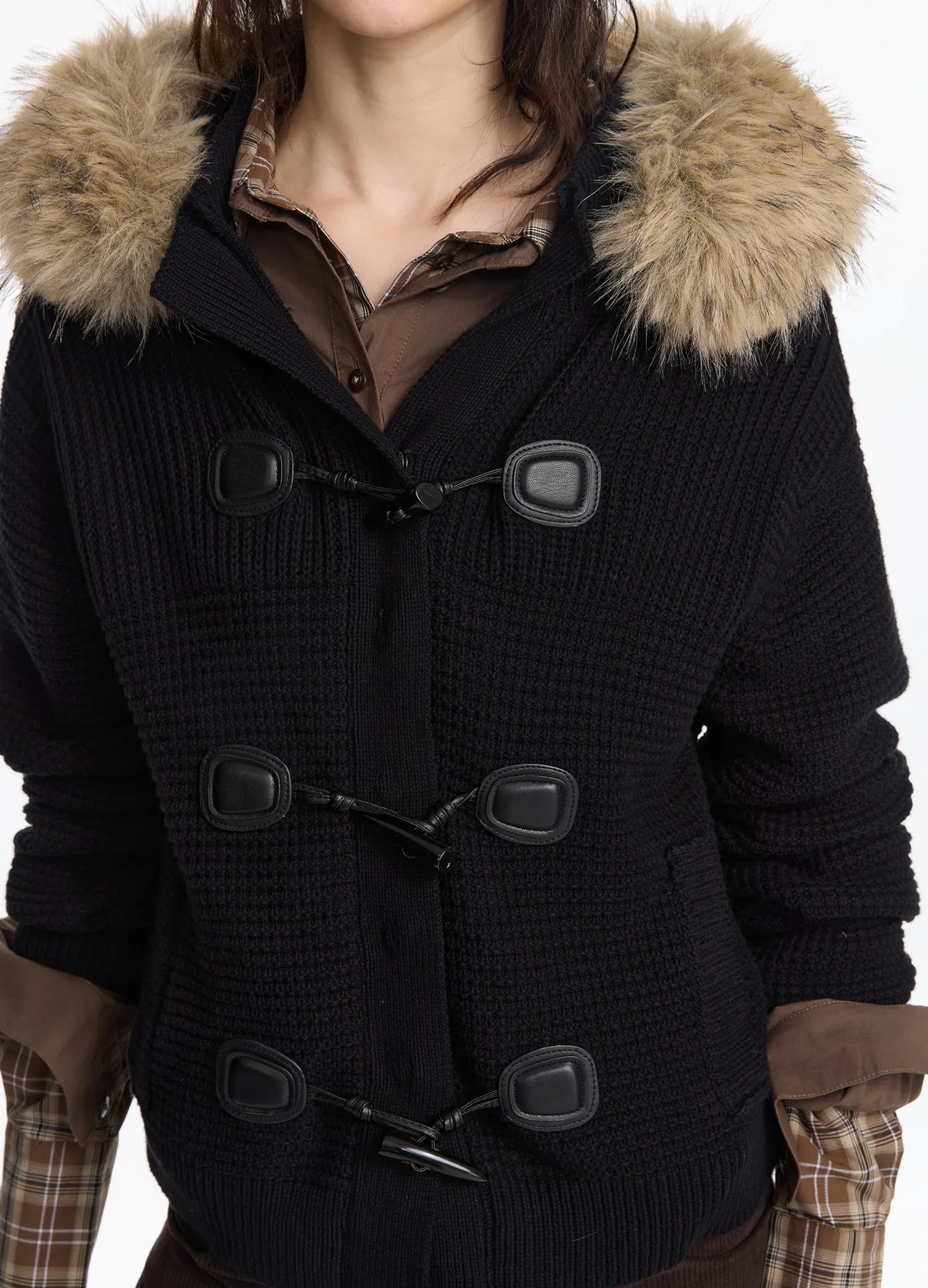 Hooded Fur Knit Coat