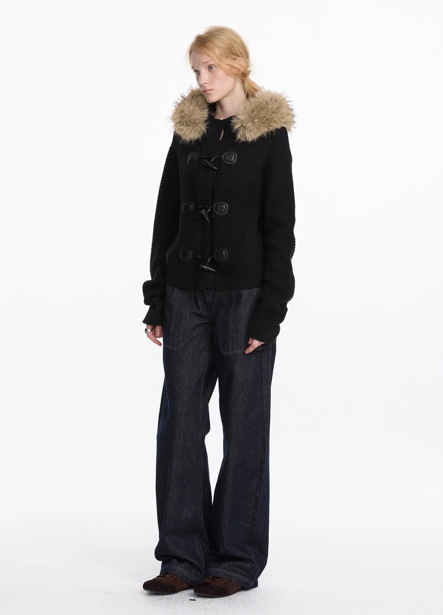 Hooded Fur Knit Coat