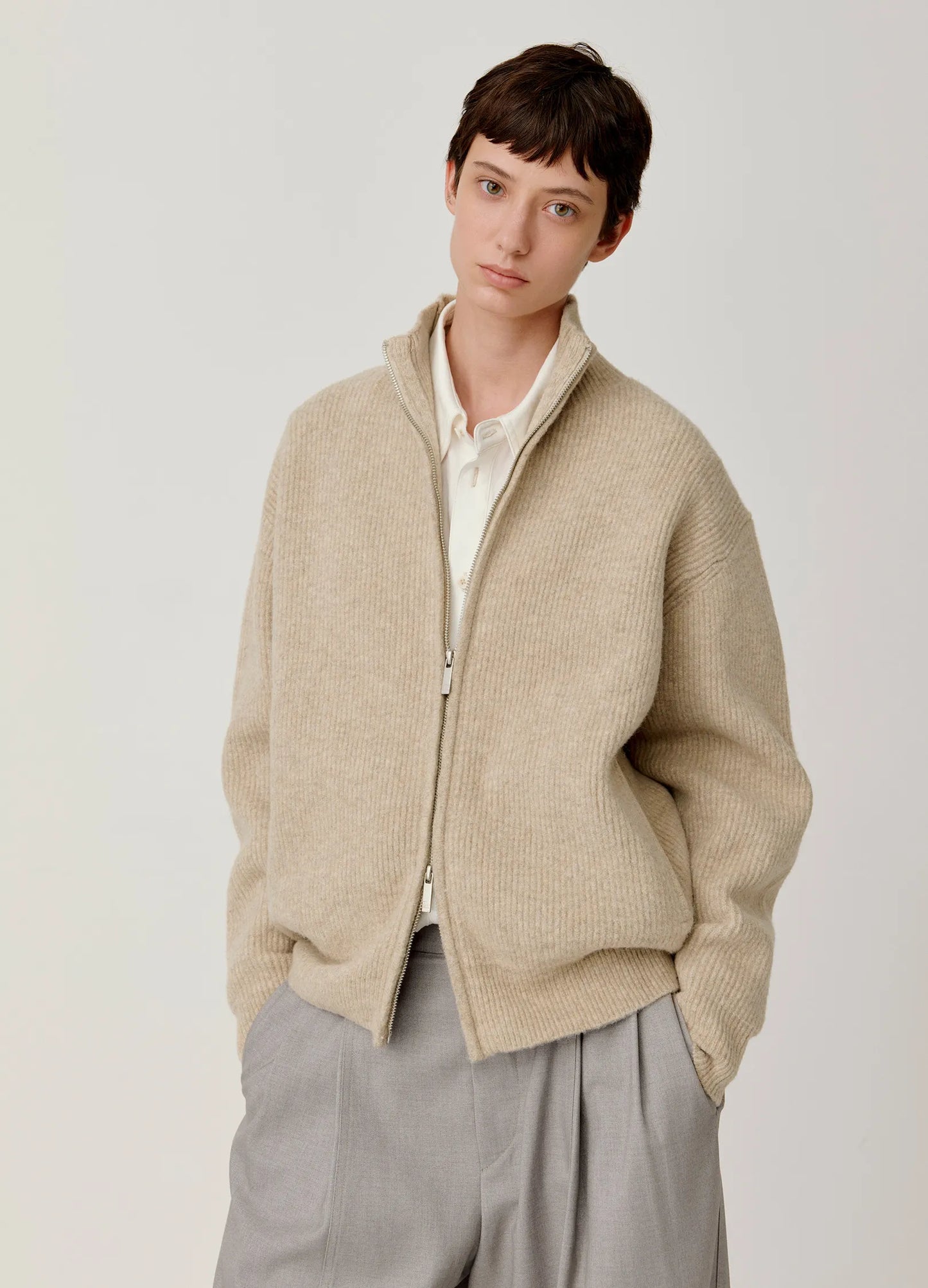 Knitted Wool Zip Sweater