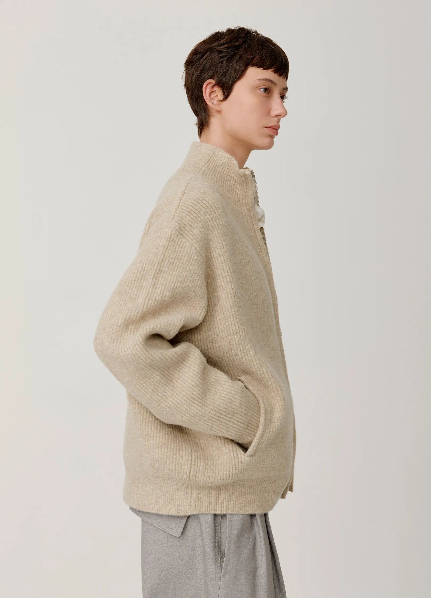 Knitted Wool Zip Sweater