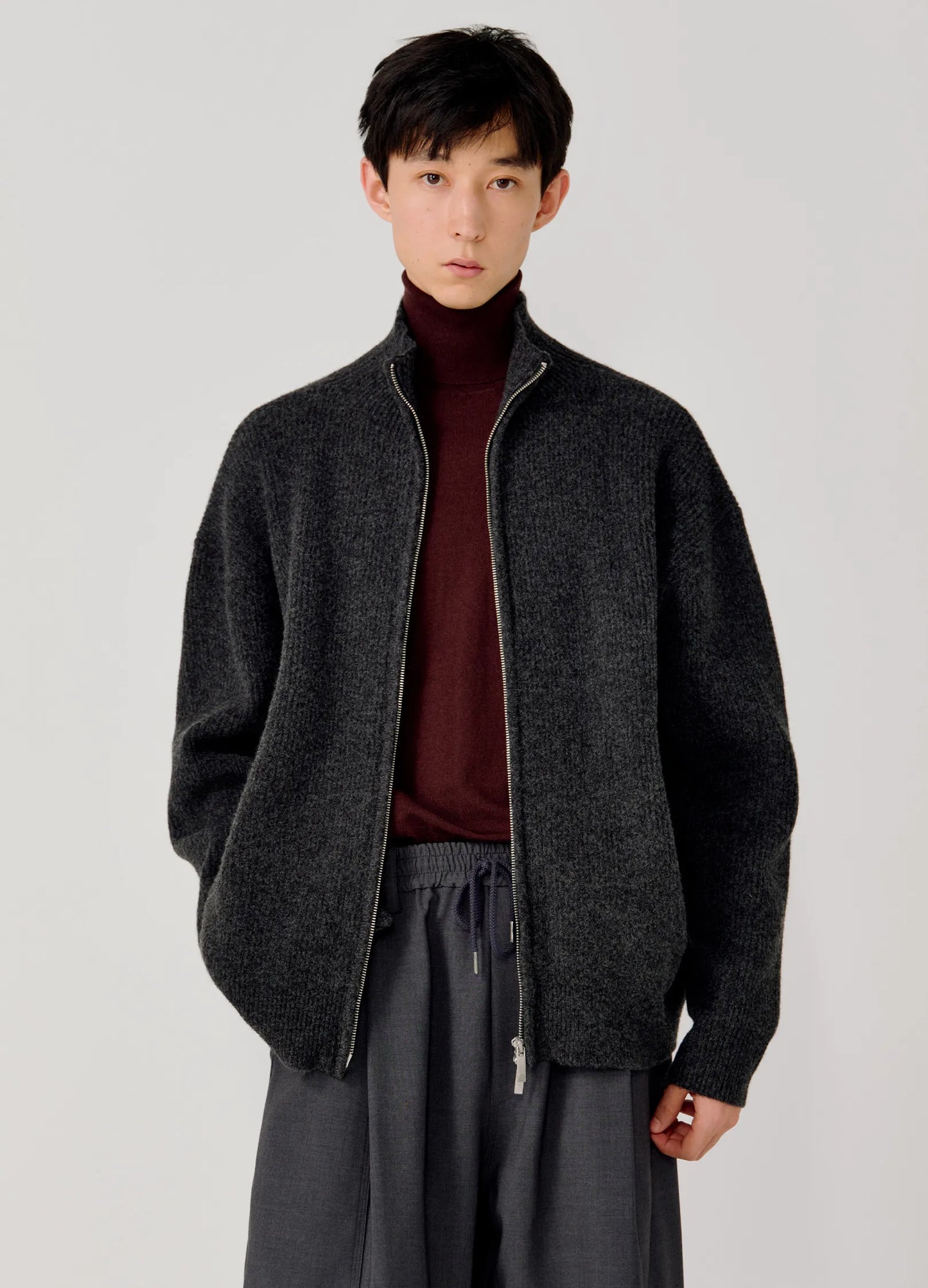 Knitted Wool Zip Sweater