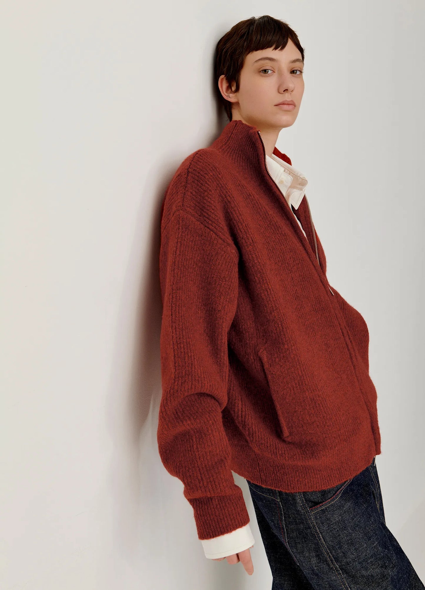 Knitted Wool Zip Sweater