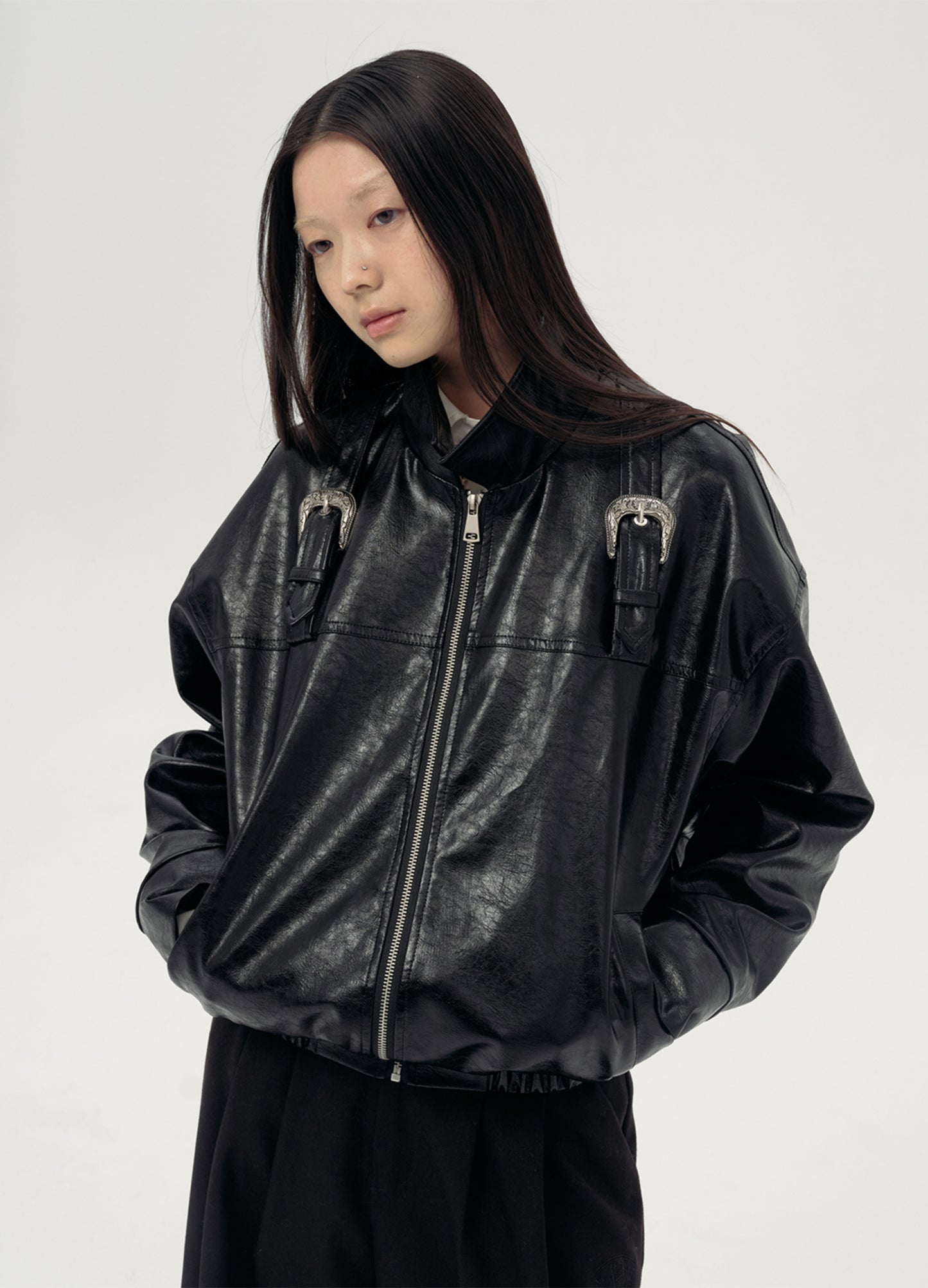Buckle Leather Bomber