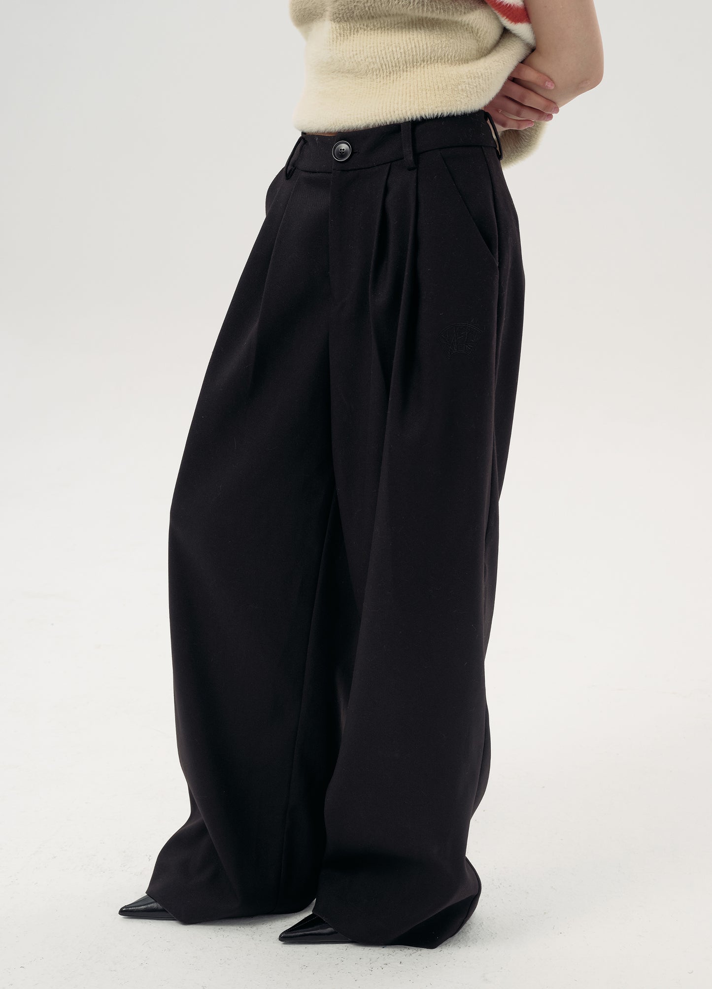 Pleated Wide Leg Suit Trousers