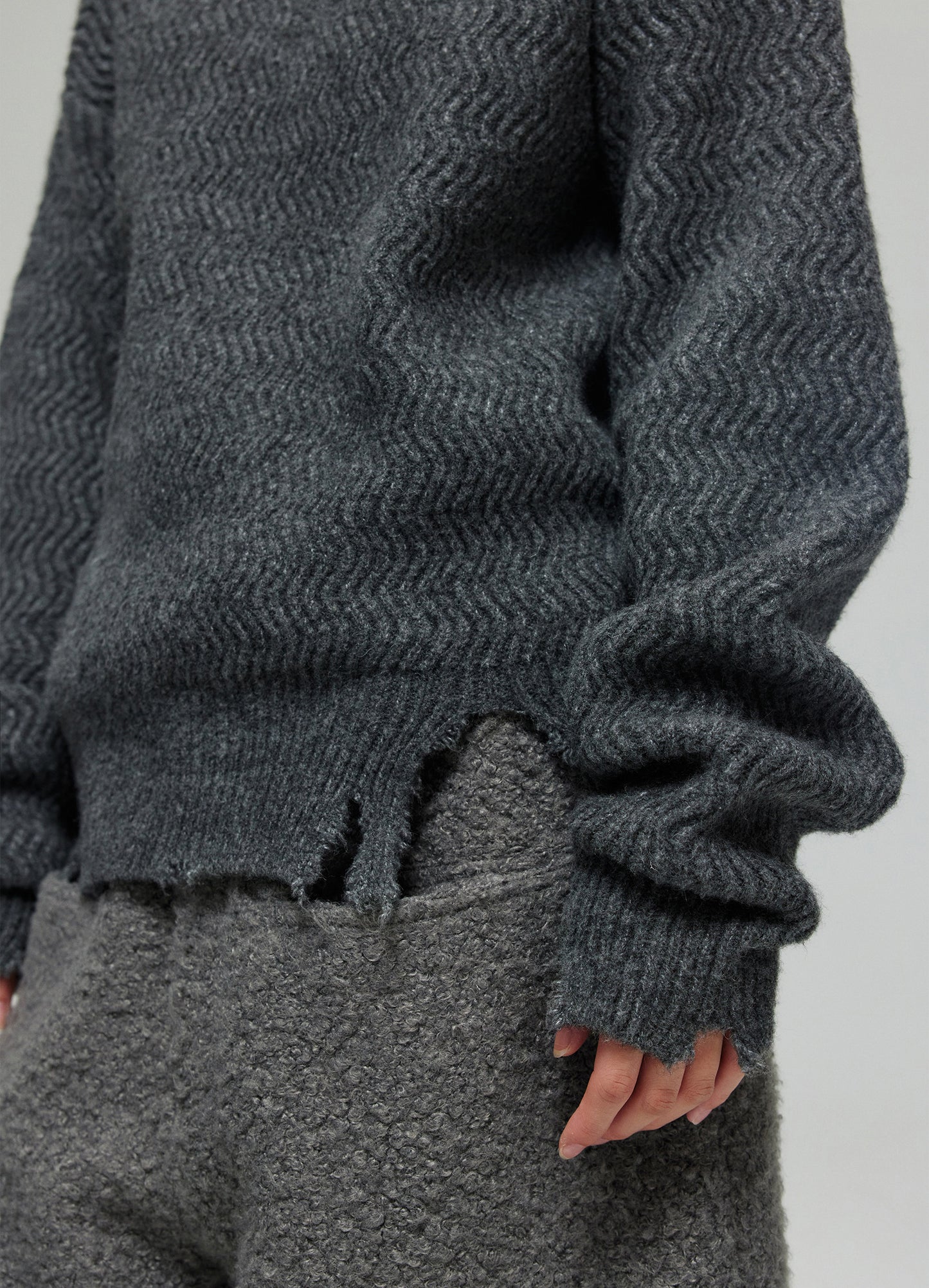 Mock Neck Distressed Wool Sweater