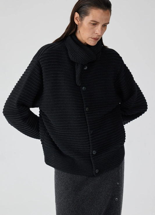 Pleated Knit Cardigan