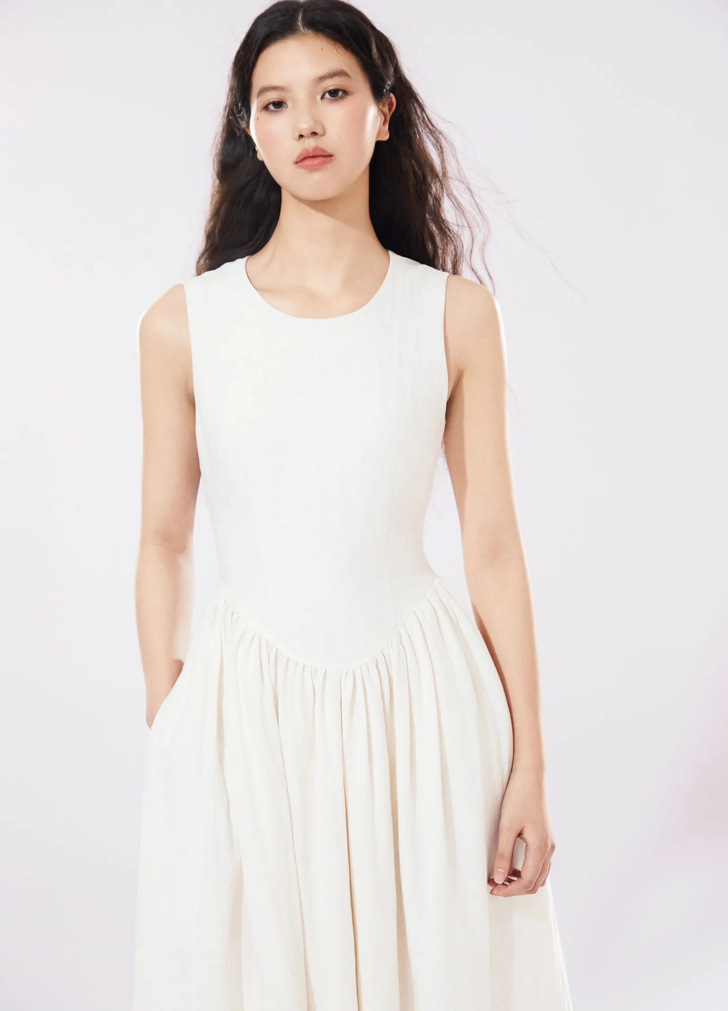 Pleated Linen Dress