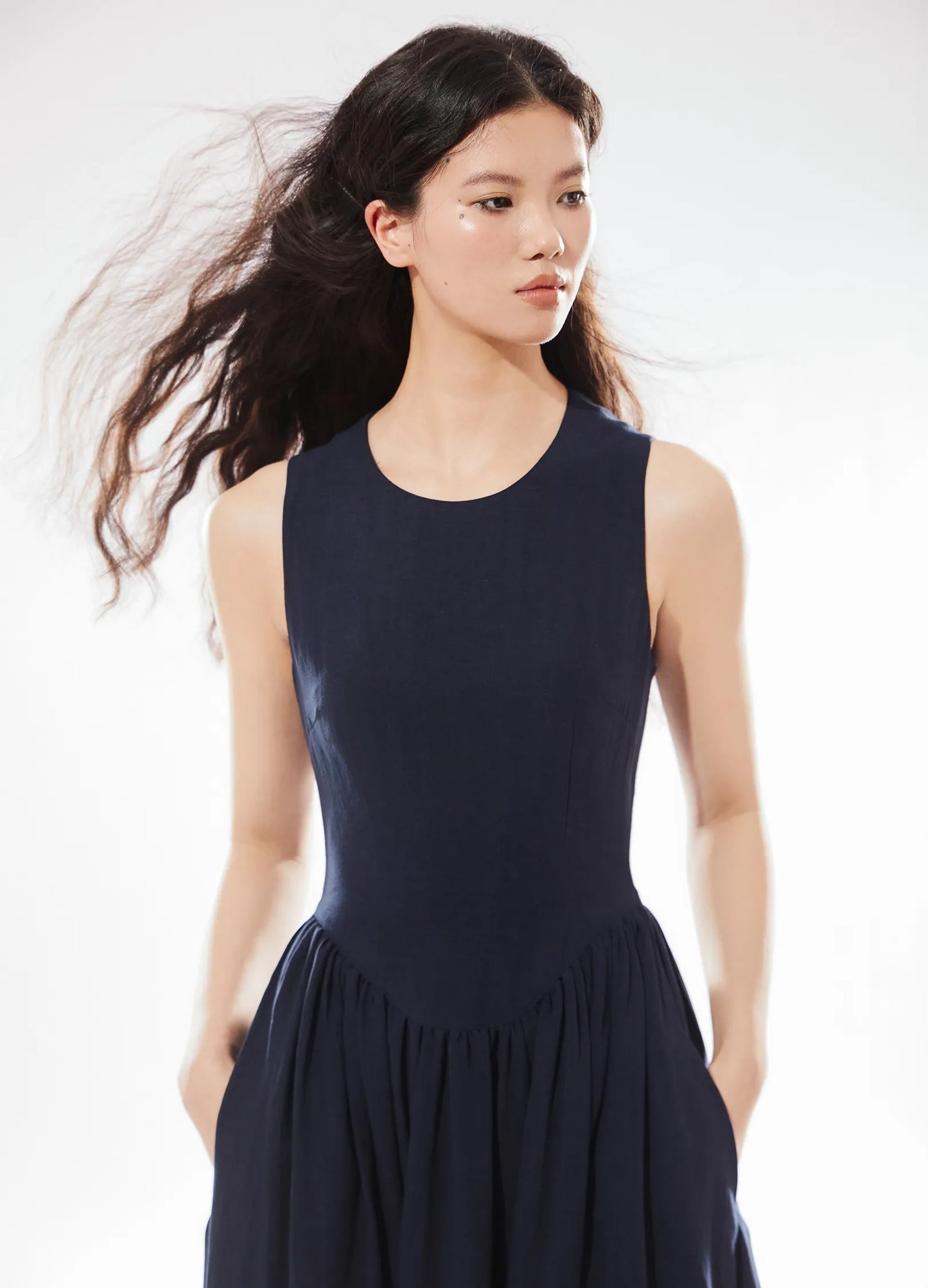 Pleated Linen Dress
