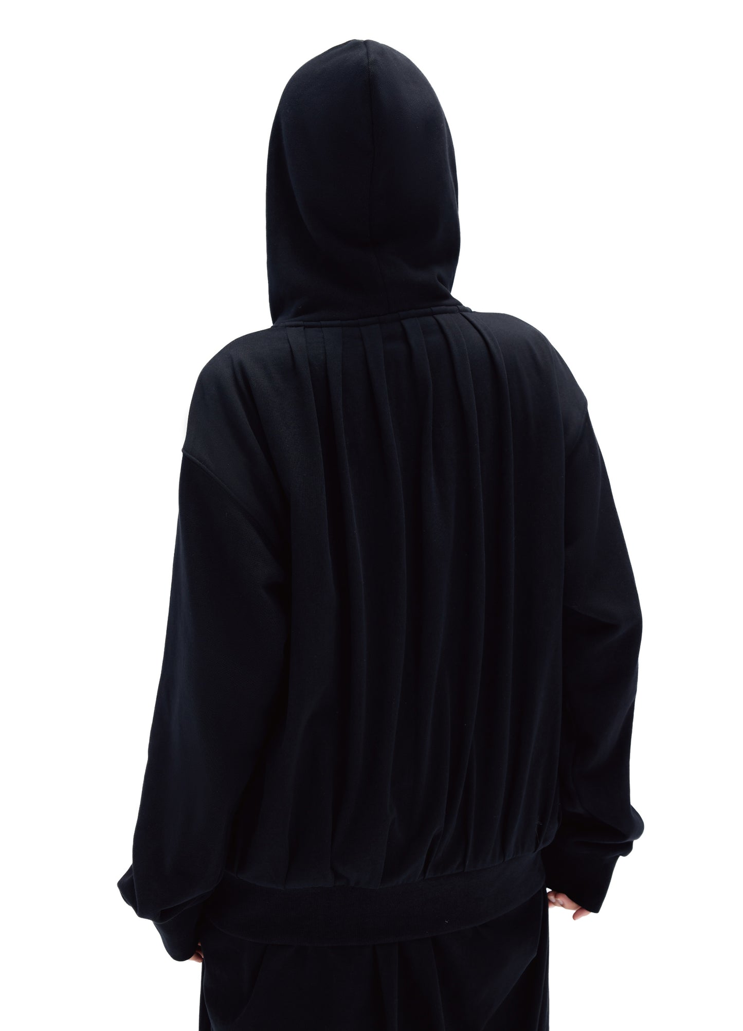 Pleated Hooded Zip Sweater