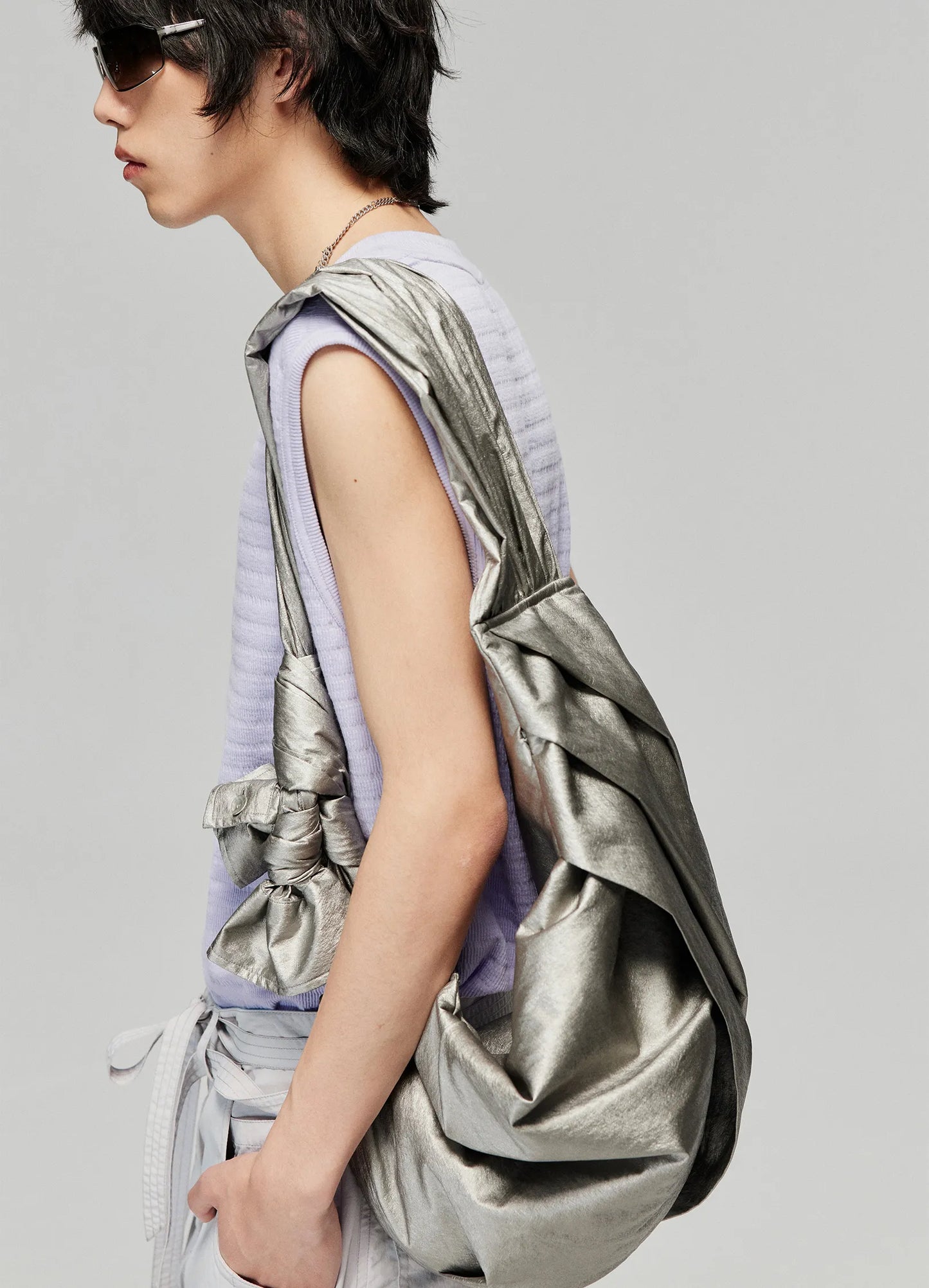 Pleated Reflective Sling Bag