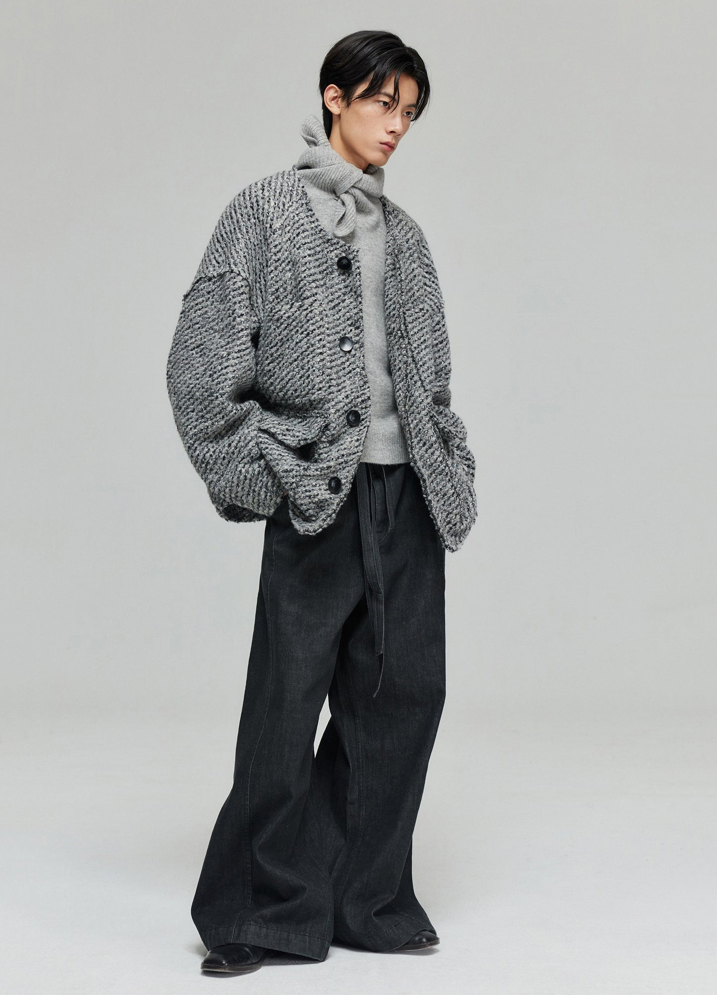 Raw Wool Knit Coat