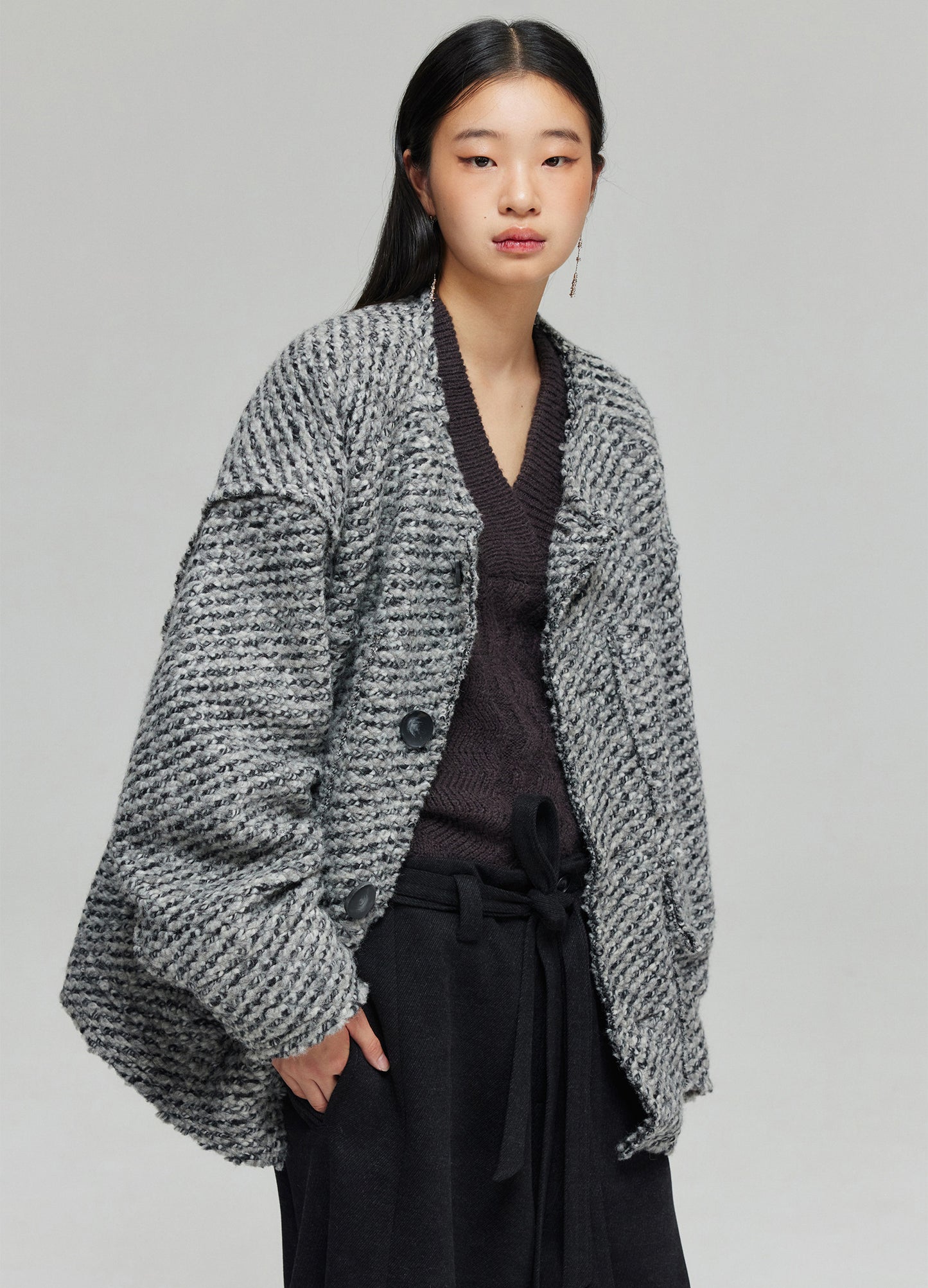 Raw Wool Knit Coat
