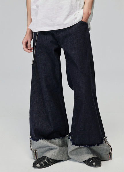 【SATIIIZ】Eron Two-Tuck Raw Edge Denim Pants SATIIIZ】Eron Two-Tuck Raw Edge Denim Pants (SATiiiZ/デニム