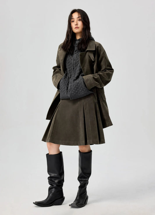 Suede Pleated Skirt
