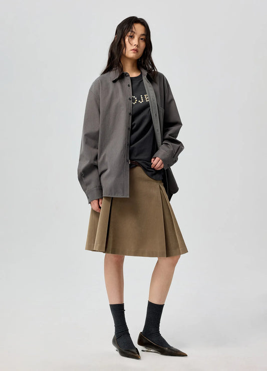 Suede Pleated Skirt