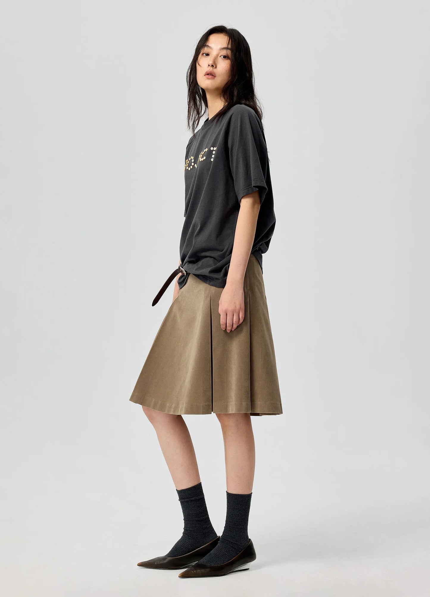 Suede Pleated Skirt