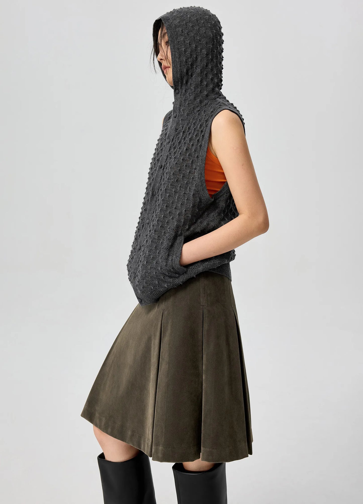 Suede Pleated Skirt