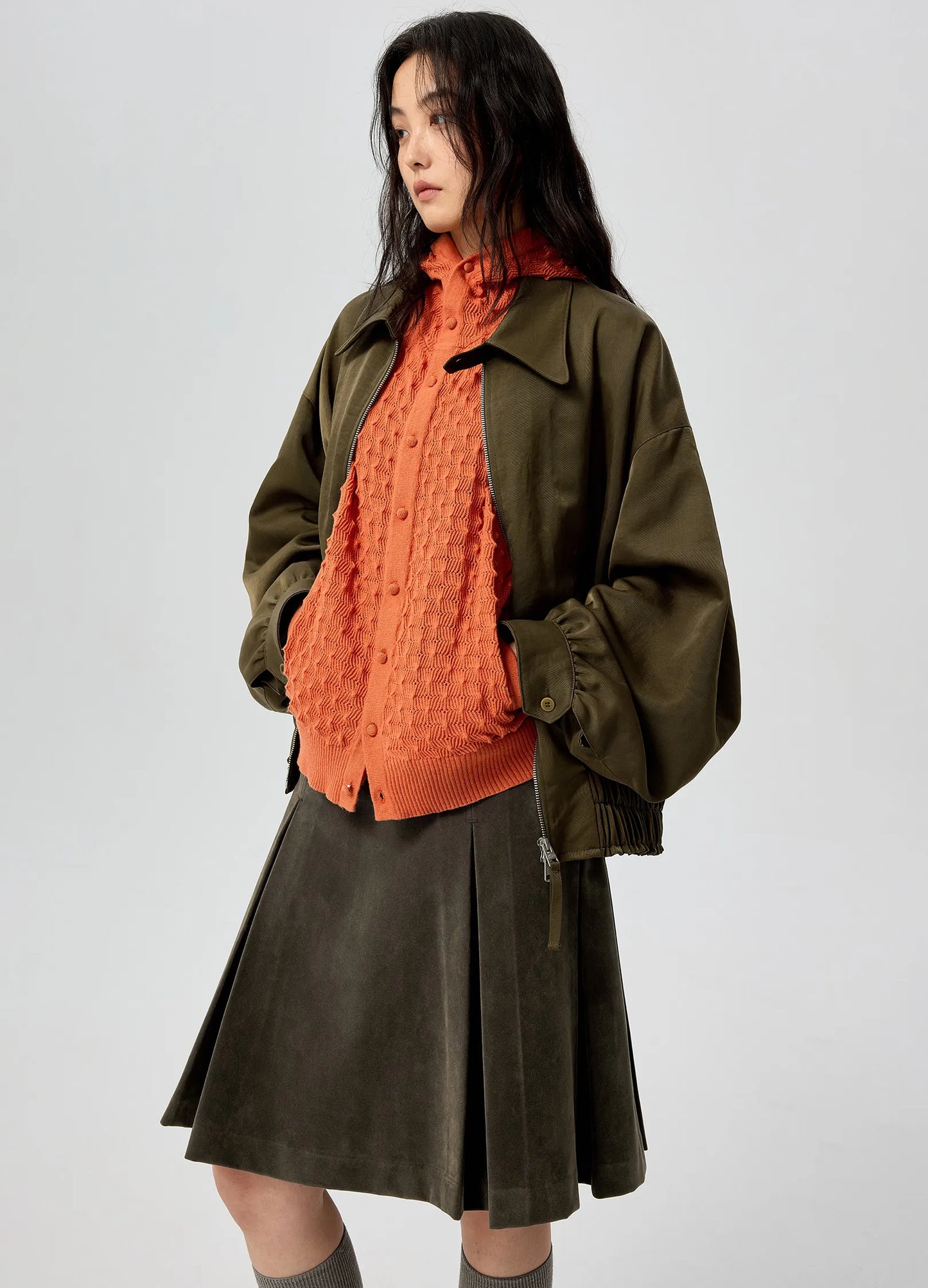 Suede Pleated Skirt