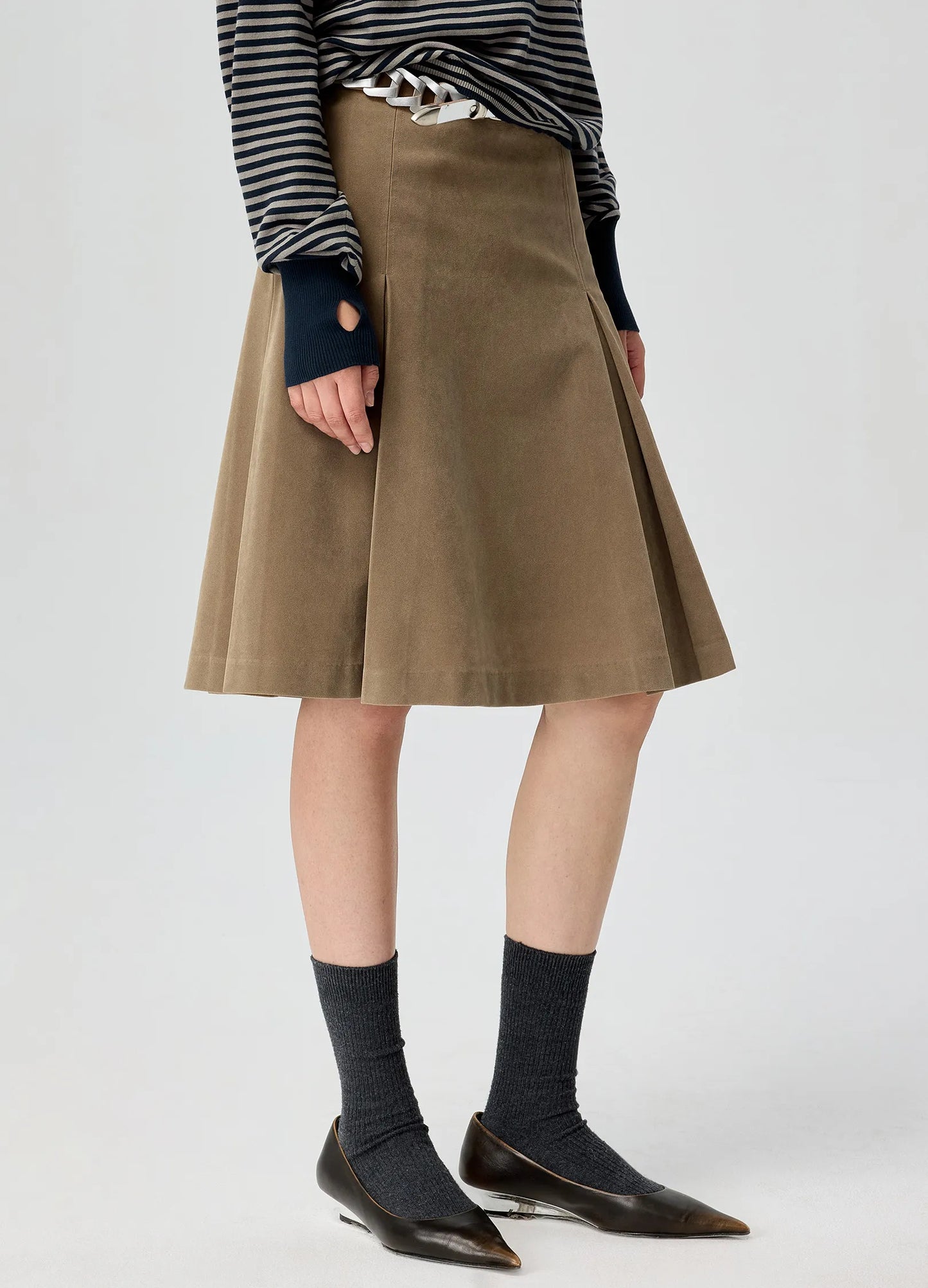 Suede Pleated Skirt