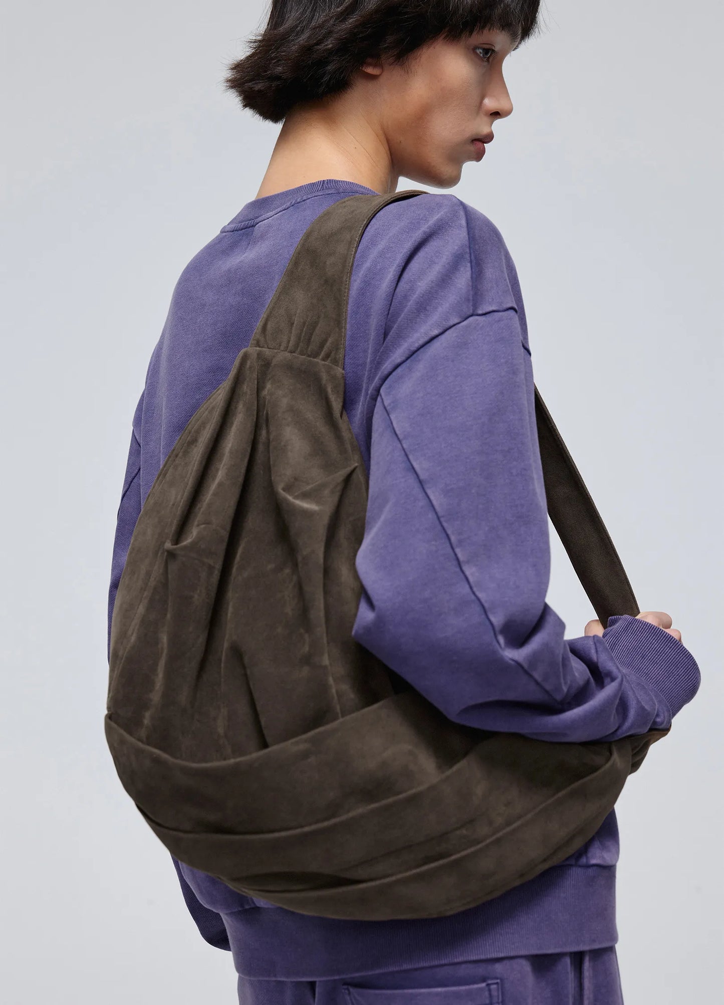 Suede Pleated Sling Bag