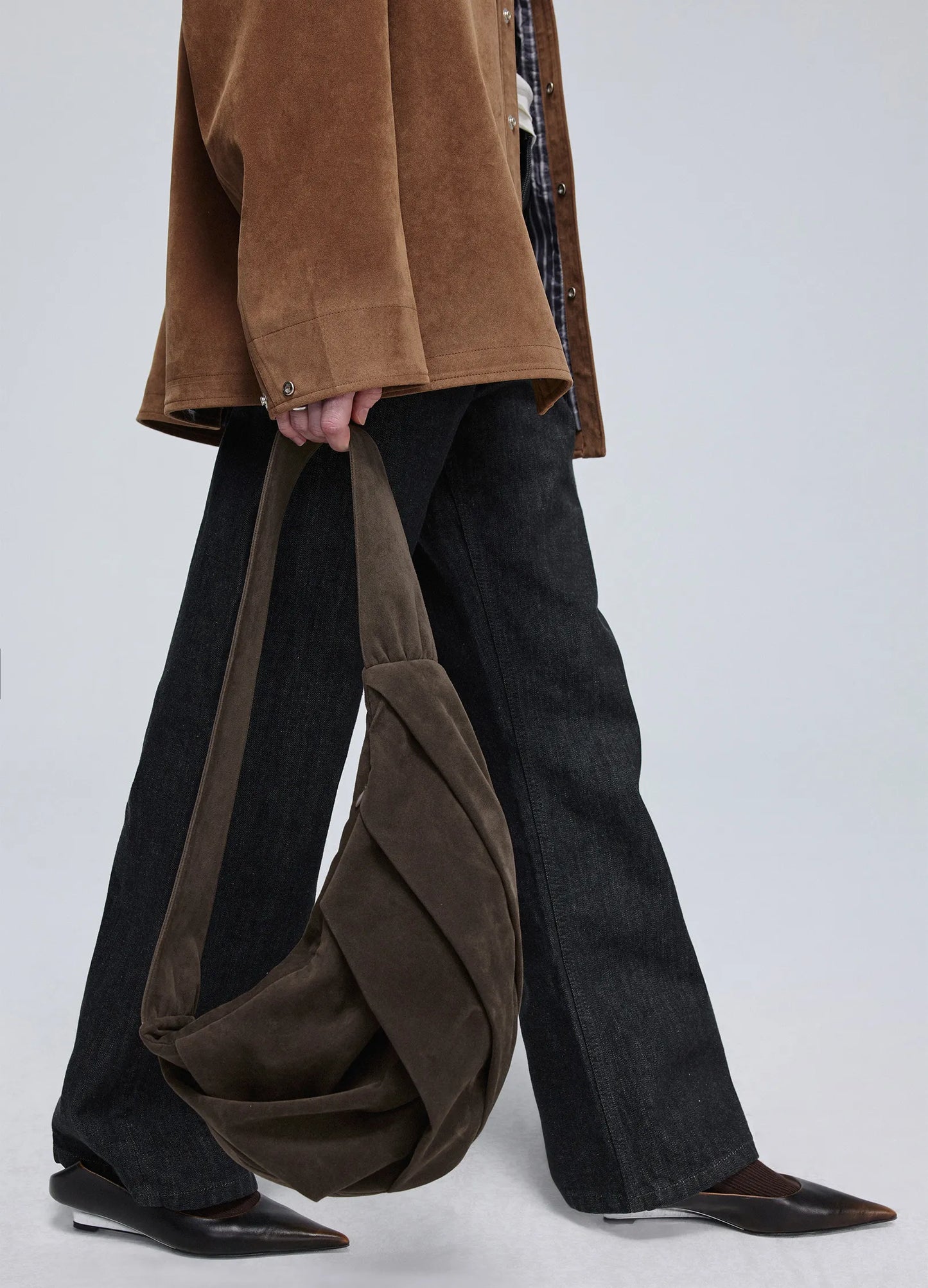 Suede Pleated Sling Bag