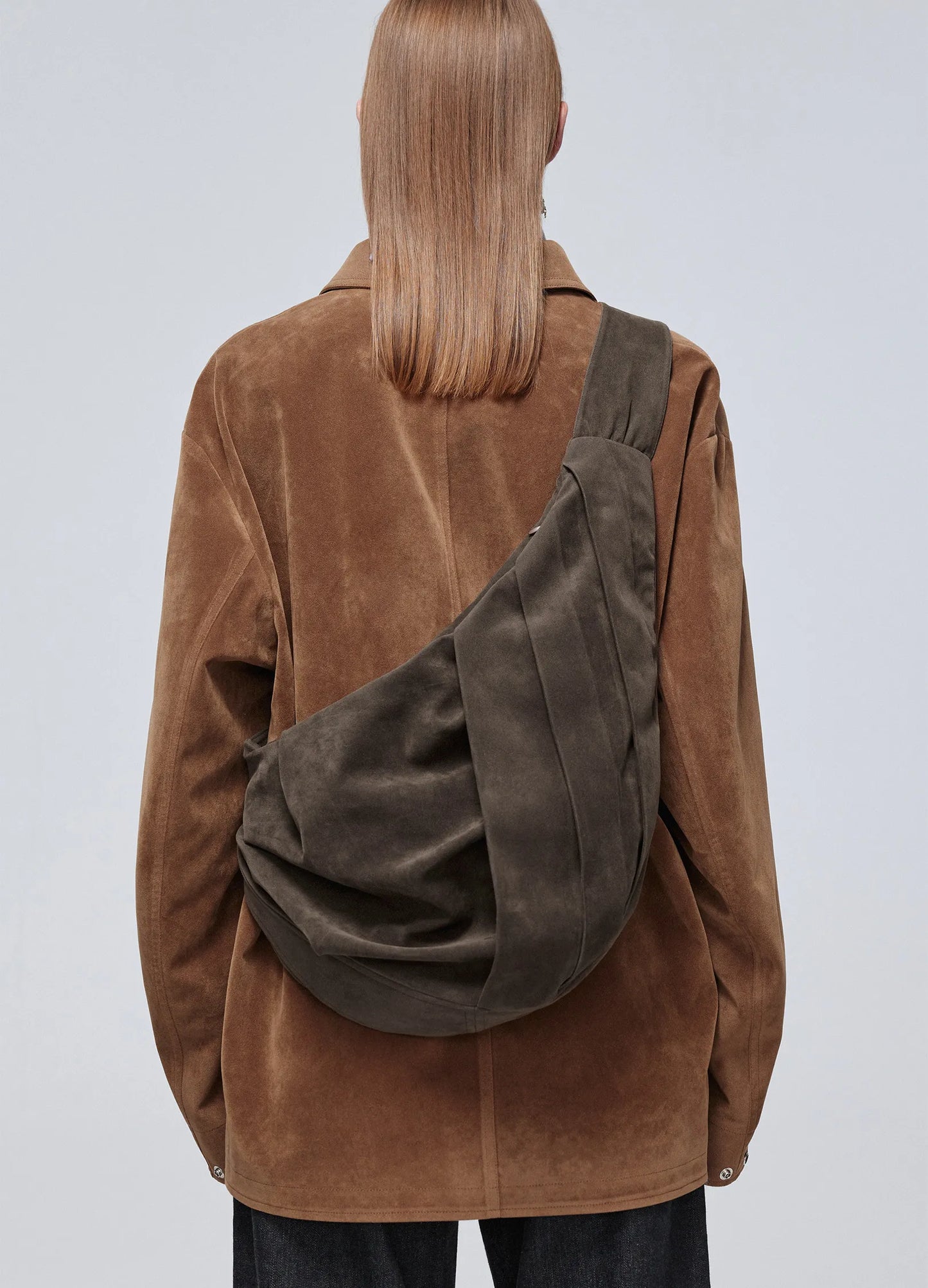 Suede Pleated Sling Bag