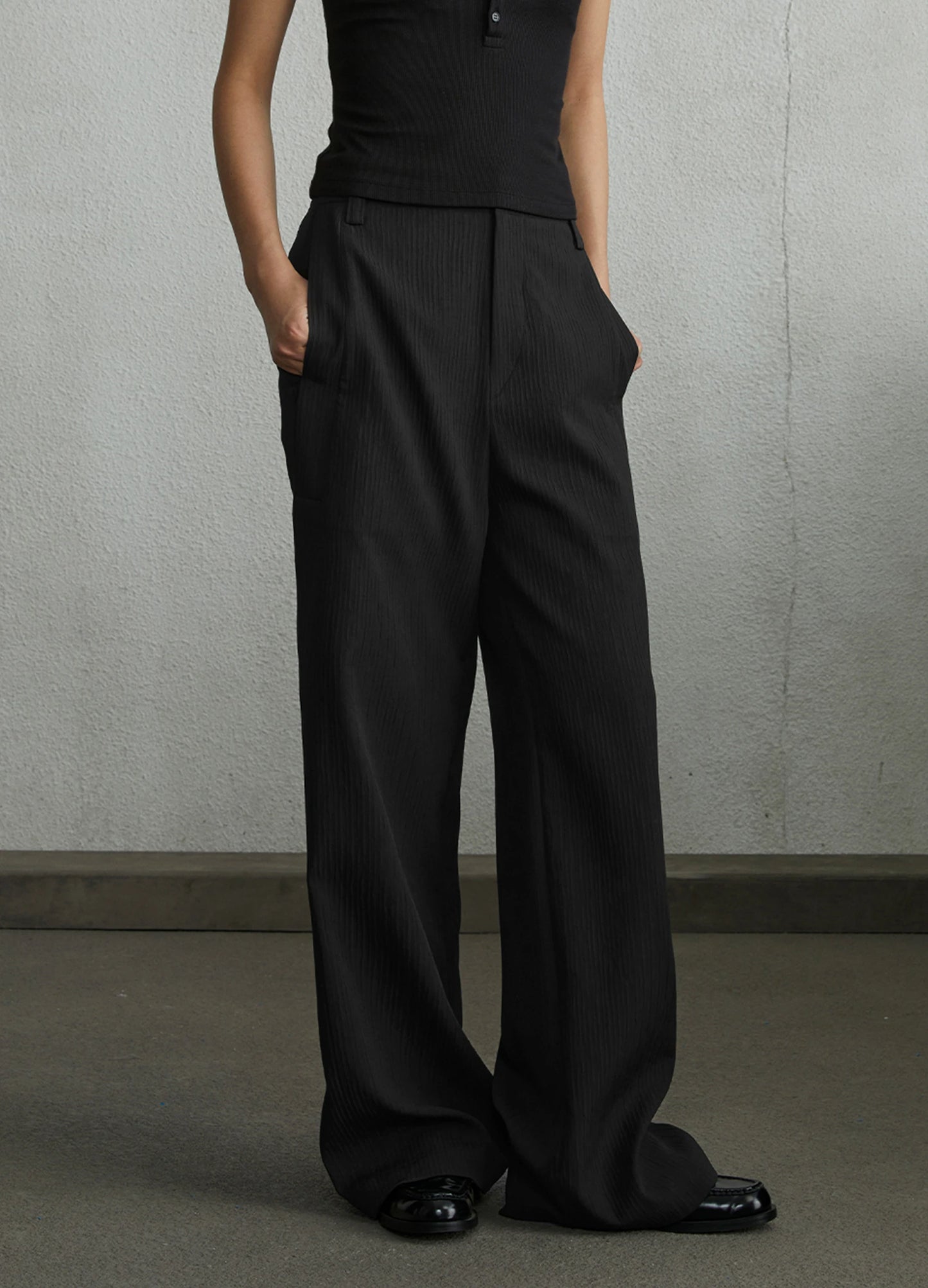 Textured Wide Leg Trousers