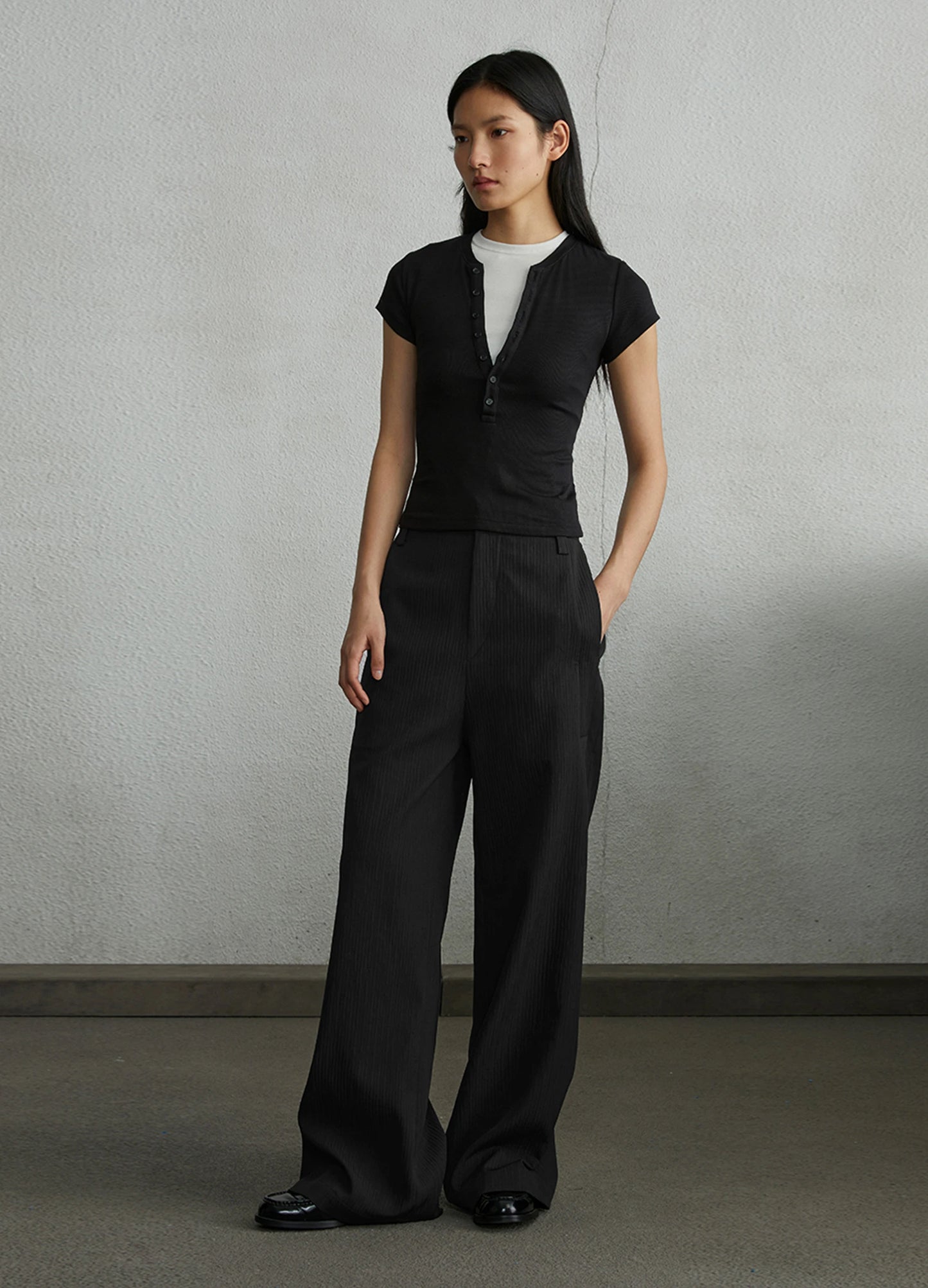 Textured Wide Leg Trousers